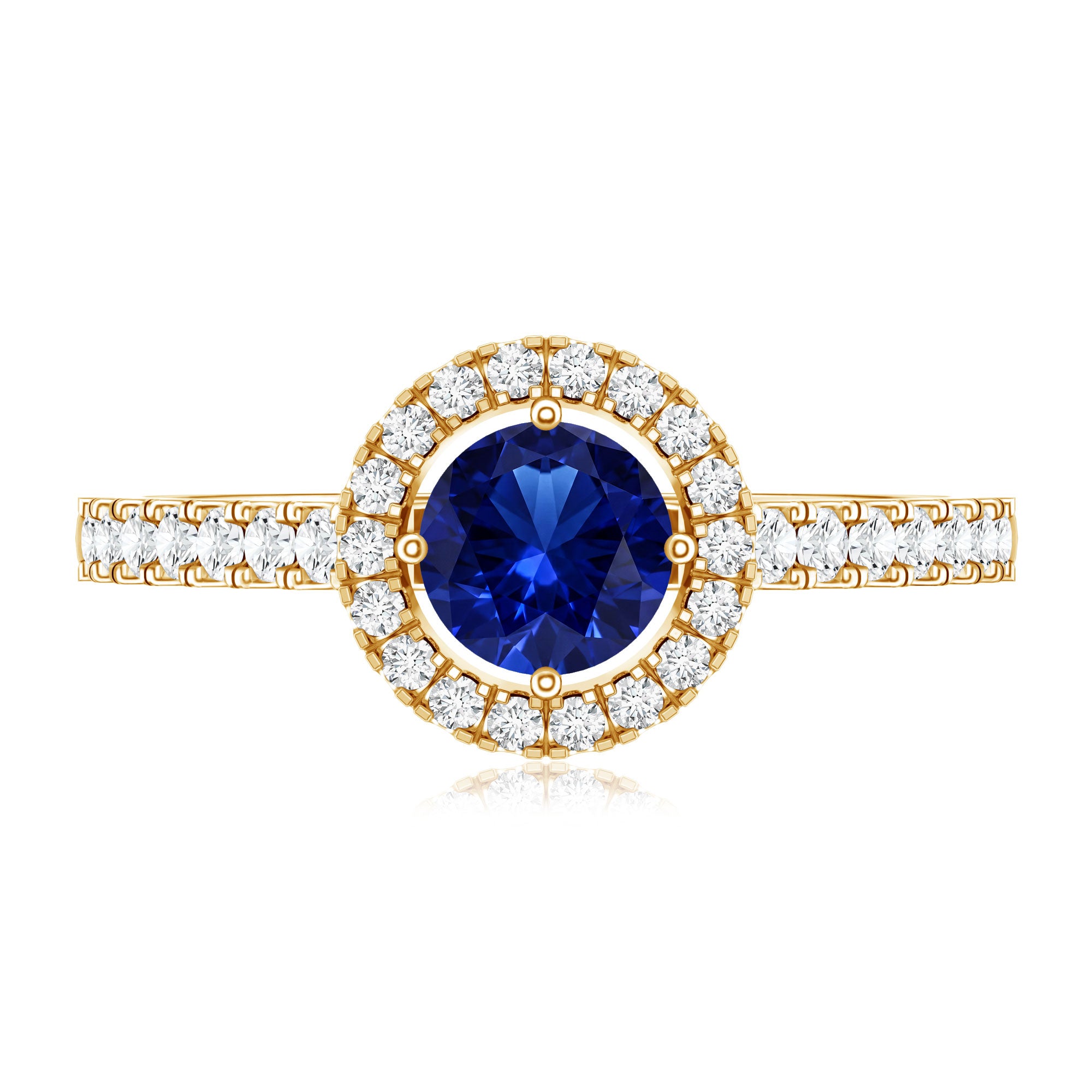 Certified 0.6 Carat Lab Grown Blue Sapphire Diamond Engagement Ring with Halo AAAA - Rosec Jewels