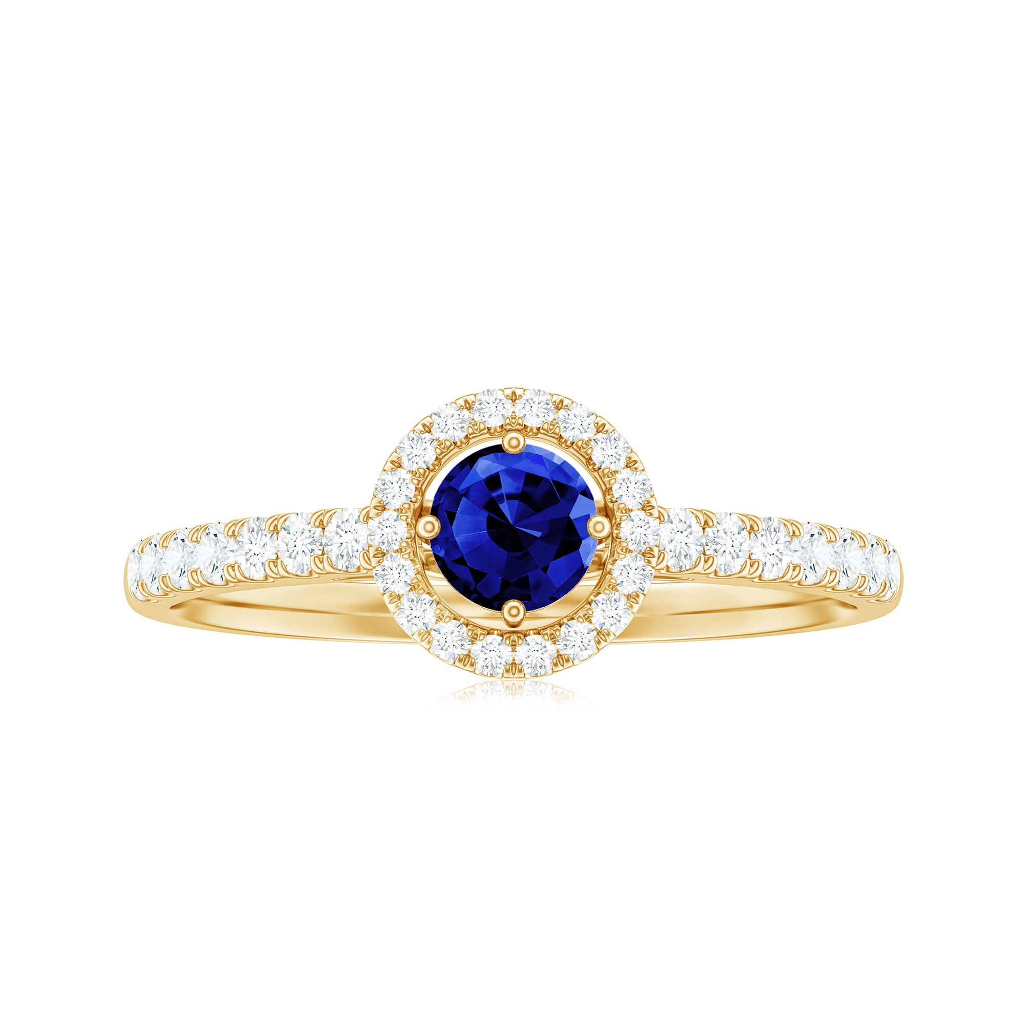 Certified 0.6 Carat Lab Grown Blue Sapphire Diamond Engagement Ring with Halo AAAA - Rosec Jewels