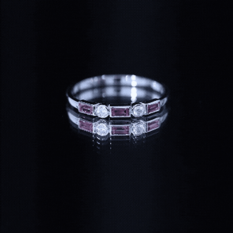 Rosec Jewels-Pink Tourmaline and Diamond Stackable Ring in Bezel Setting