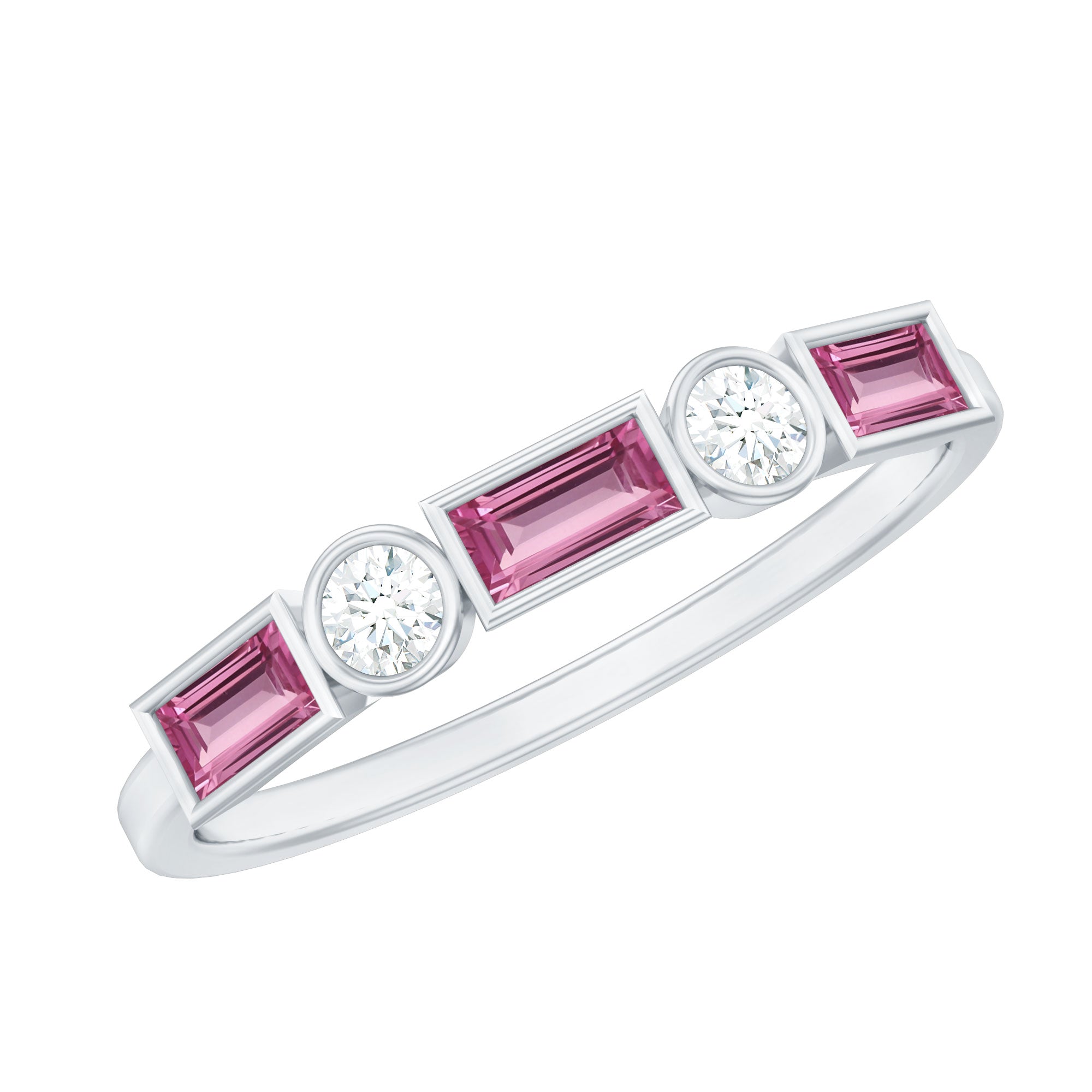 1/2 CT Pink Tourmaline and Moissanite Stackable Ring in Bezel Setting
