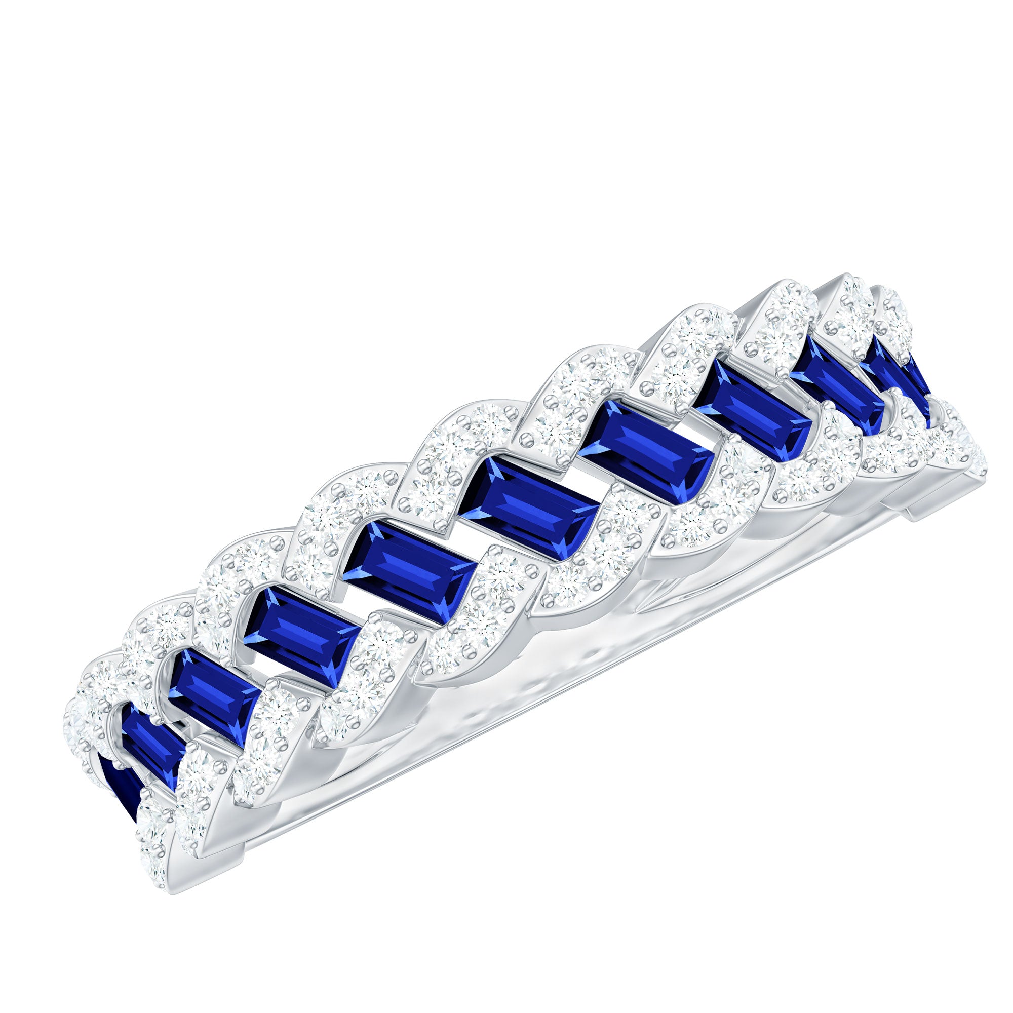 1 CT Created Blue Sapphire and Diamond Antique Half Eternity Band Ring