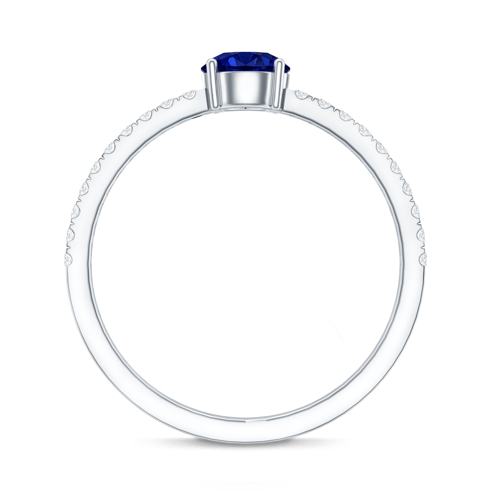 5mm Lab Created Blue Sapphire Promise Ring with Diamond Side Stones AAAA - Rosec Jewels