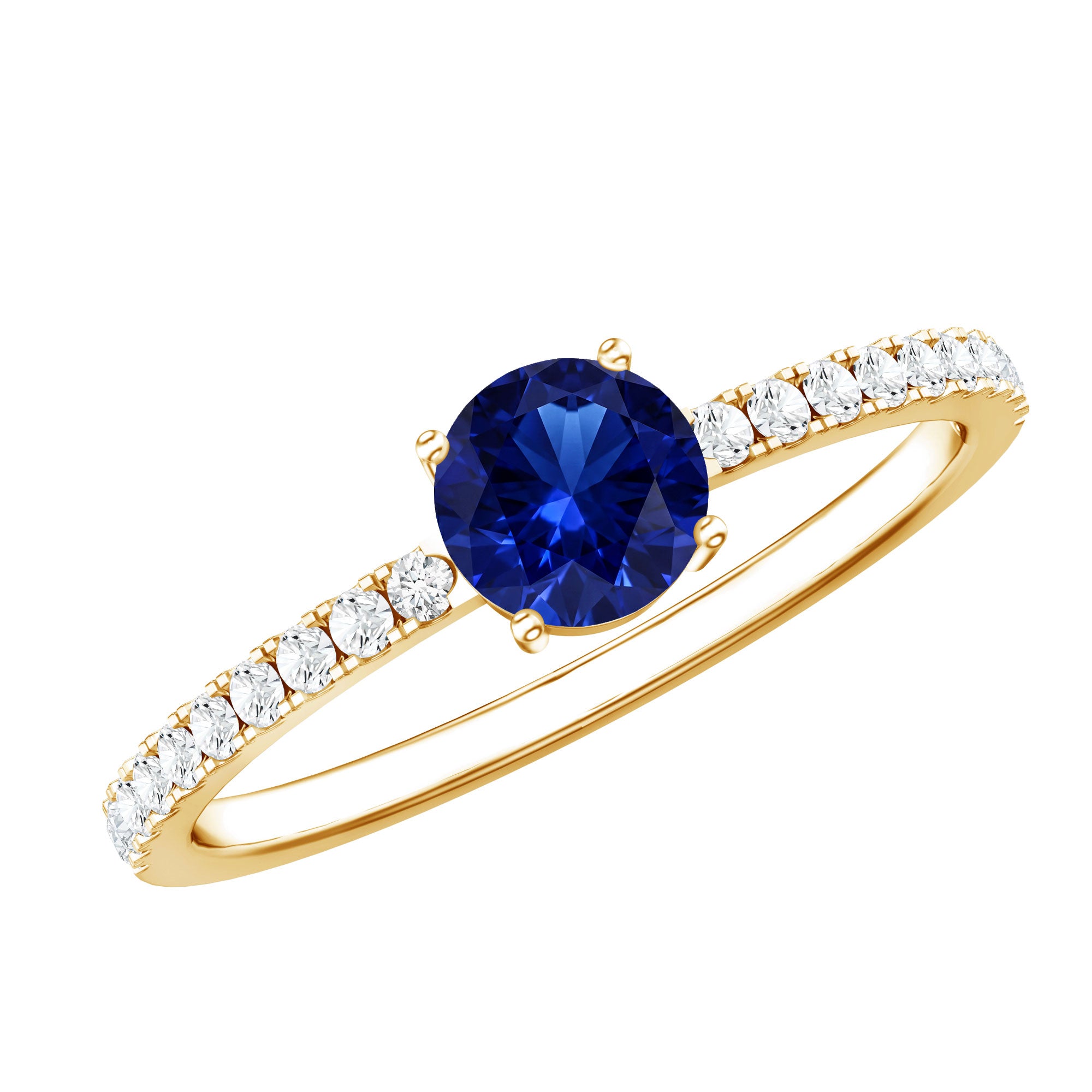 5mm Lab Created Blue Sapphire Promise Ring with Diamond Side Stones AAAA - Rosec Jewels