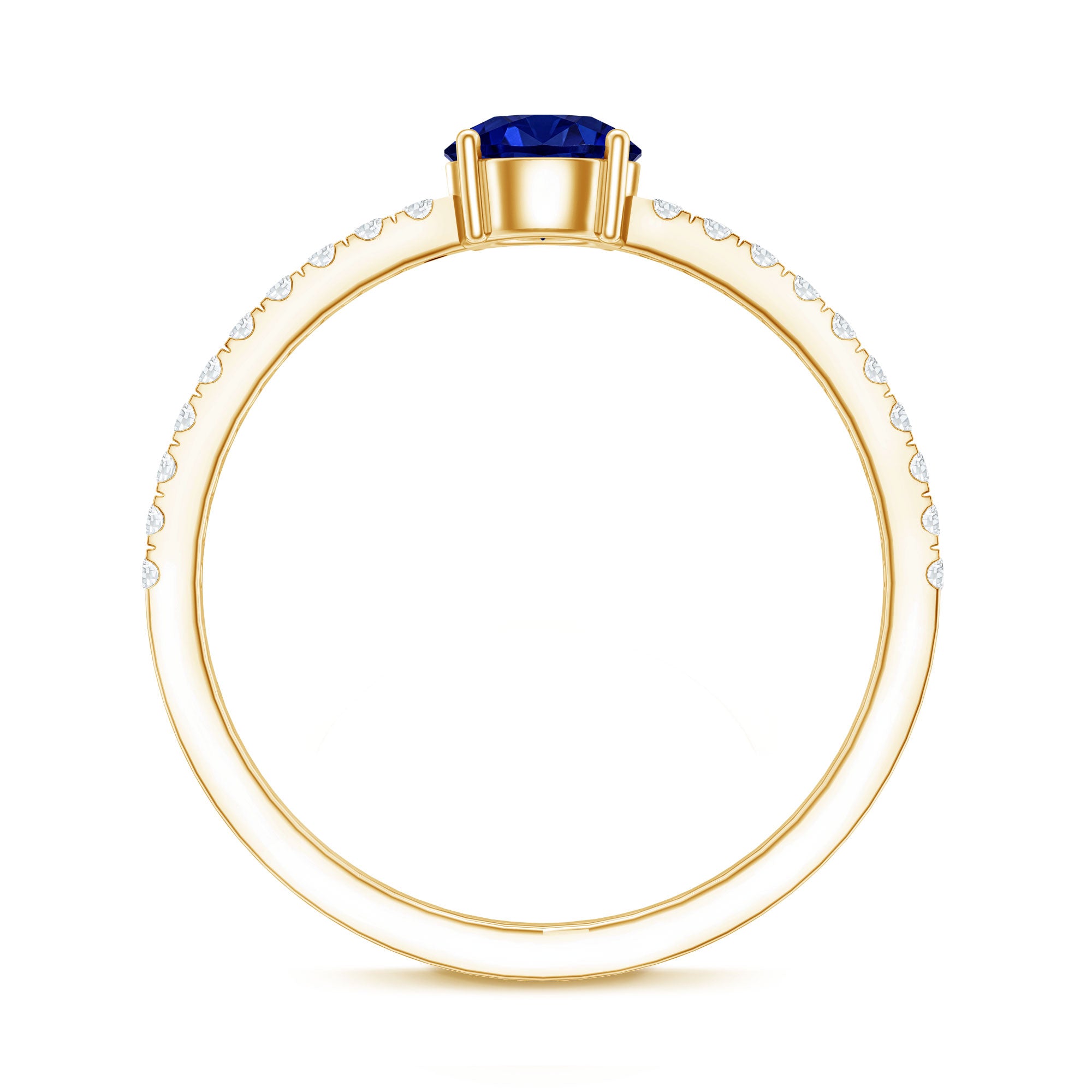 5mm Lab Created Blue Sapphire Promise Ring with Diamond Side Stones AAAA - Rosec Jewels