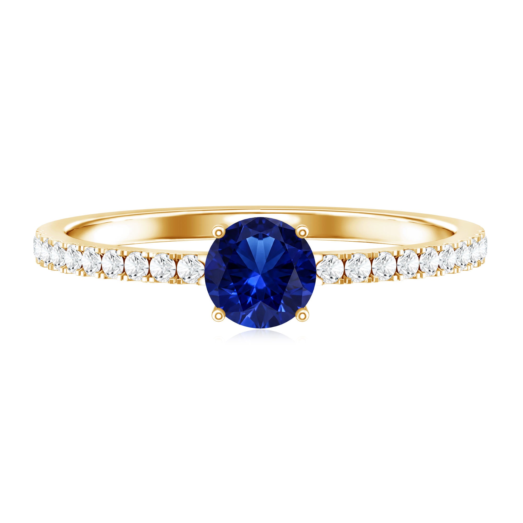 5mm Lab Created Blue Sapphire Promise Ring with Diamond Side Stones AAAA - Rosec Jewels
