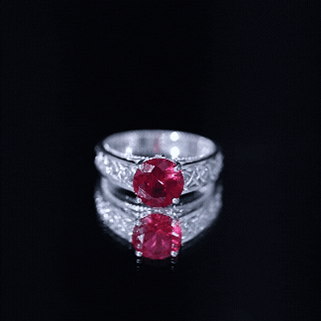 Rosec Jewels-Vintage Style Created Ruby Celtic Knot Band Ring with Surprise Diamond