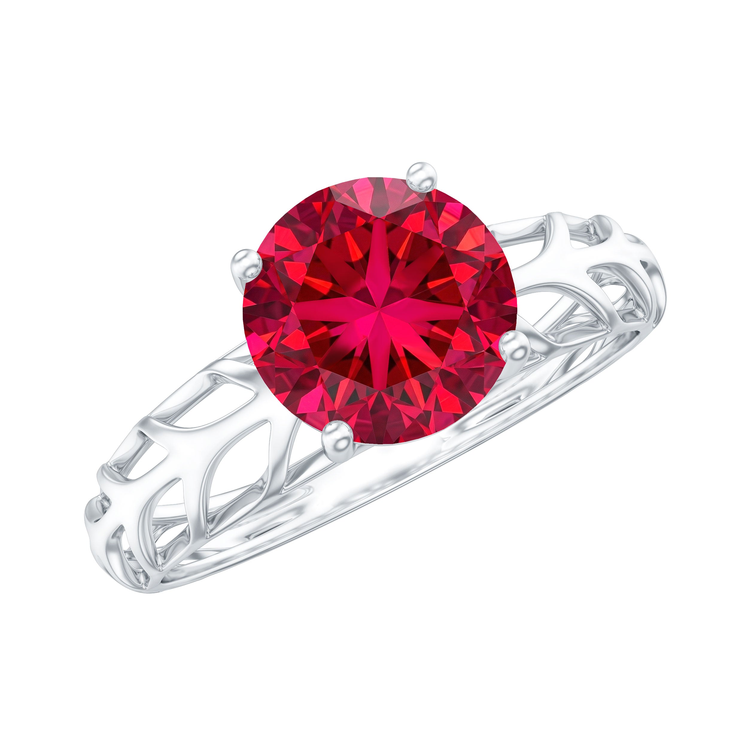2.3 Carat Lab Created Ruby Solitaire Engagement Ring with Filigree Design AAAA - Rosec Jewels