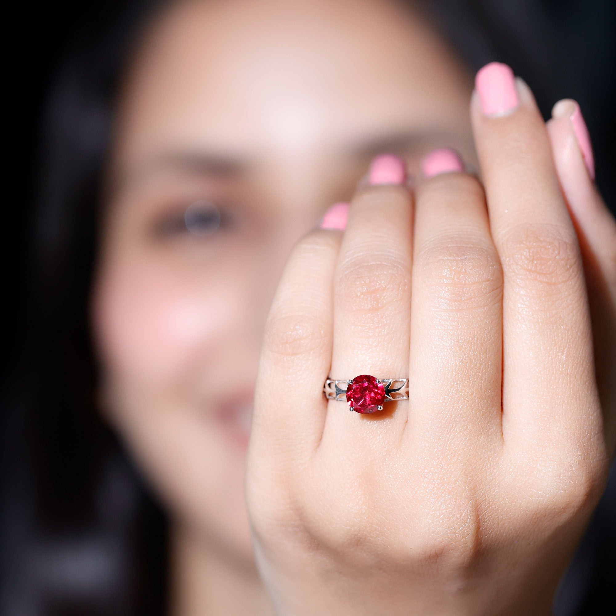 2.3 Carat Lab Created Ruby Solitaire Engagement Ring with Filigree Design AAAA - Rosec Jewels