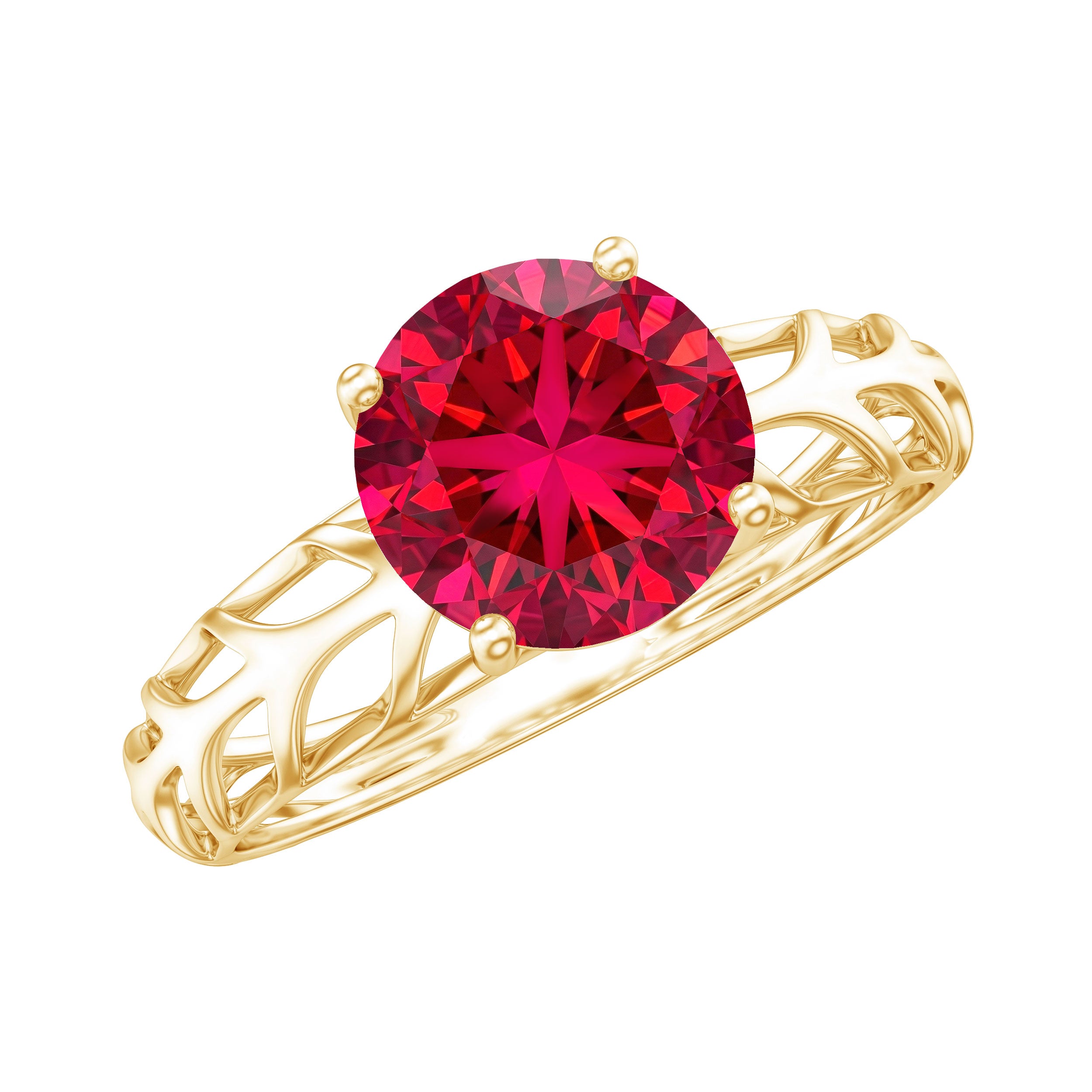 2.3 Carat Lab Created Ruby Solitaire Engagement Ring with Filigree Design AAAA - Rosec Jewels