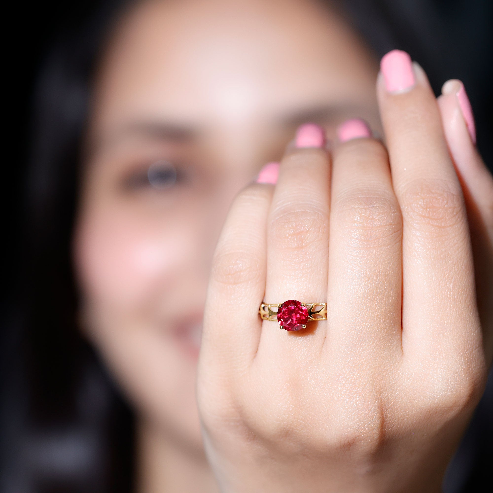 2.3 Carat Lab Created Ruby Solitaire Engagement Ring with Filigree Design AAAA - Rosec Jewels