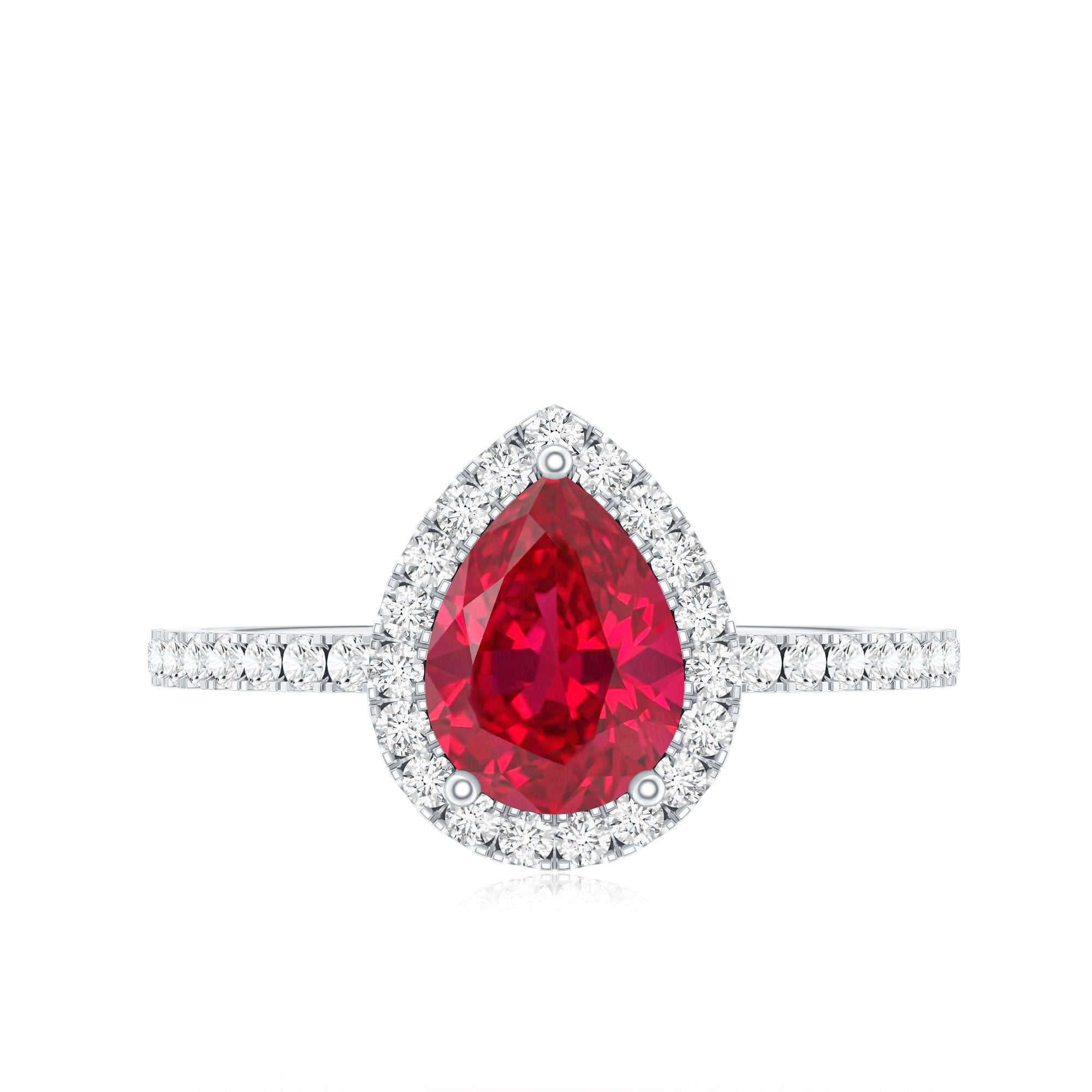Created Ruby Halo Engagement Ring With Diamond Accent AAAA - Rosec Jewels