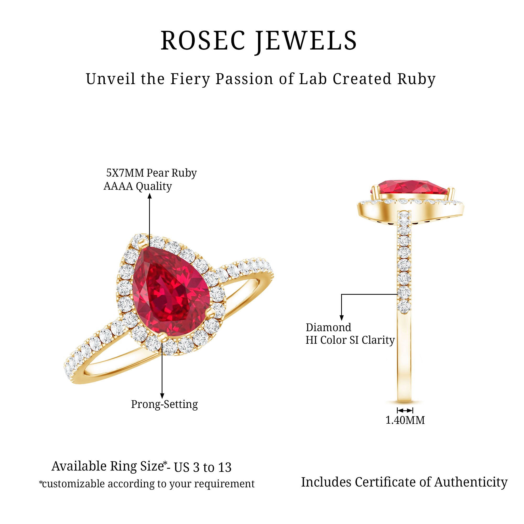 Created Ruby Halo Engagement Ring With Diamond Accent AAAA - Rosec Jewels