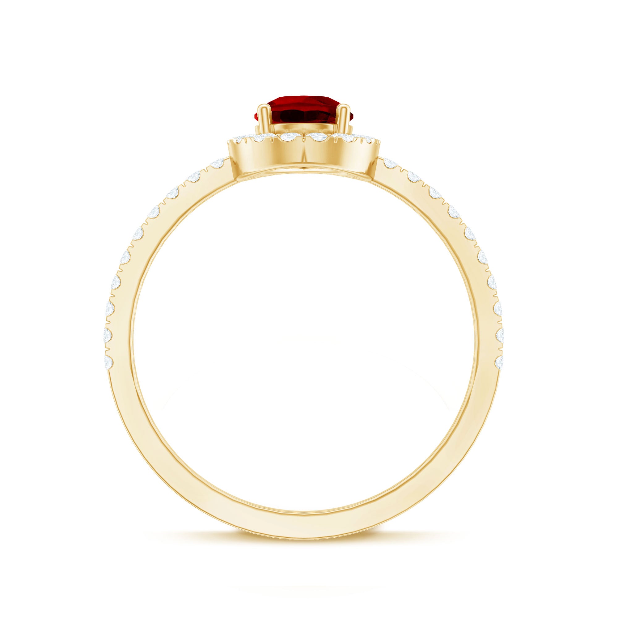 Created Ruby Halo Engagement Ring With Diamond Accent AAAA - Rosec Jewels