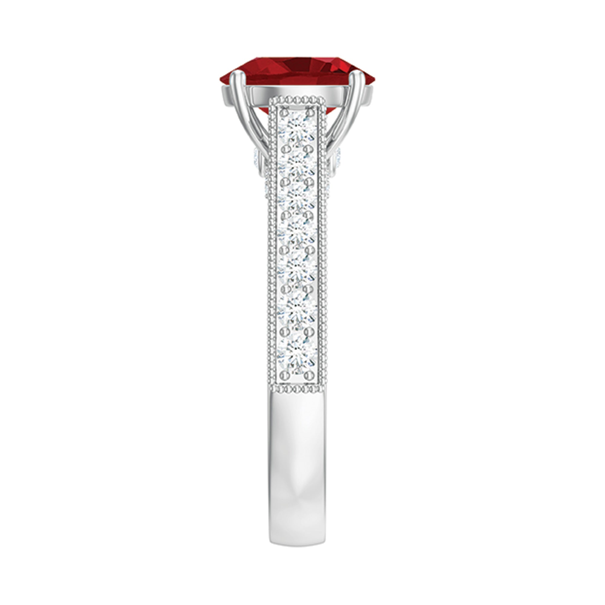 Created Ruby Solitaire Engagement Ring with Diamond AAAA - Rosec Jewels