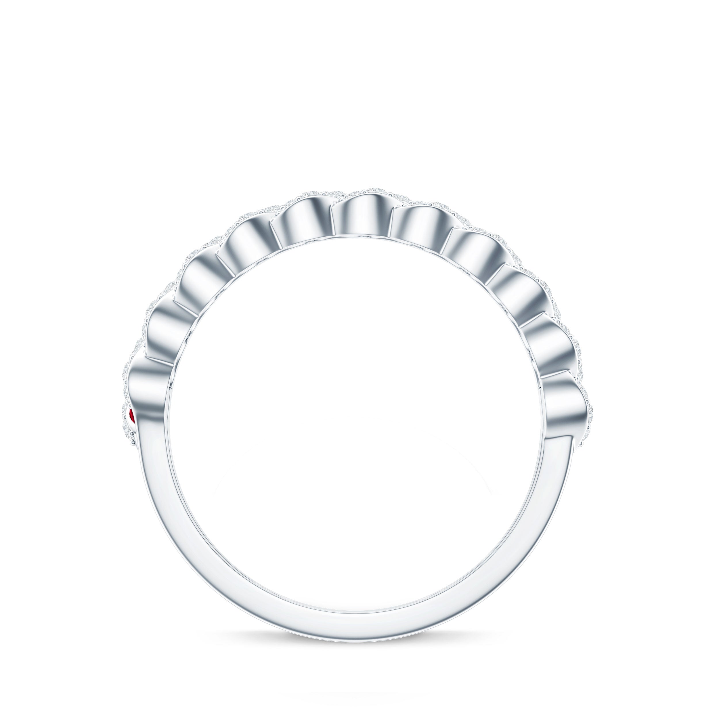 Baguette Created Ruby Braided Eternity Band Ring with Diamond AAAA - Rosec Jewels