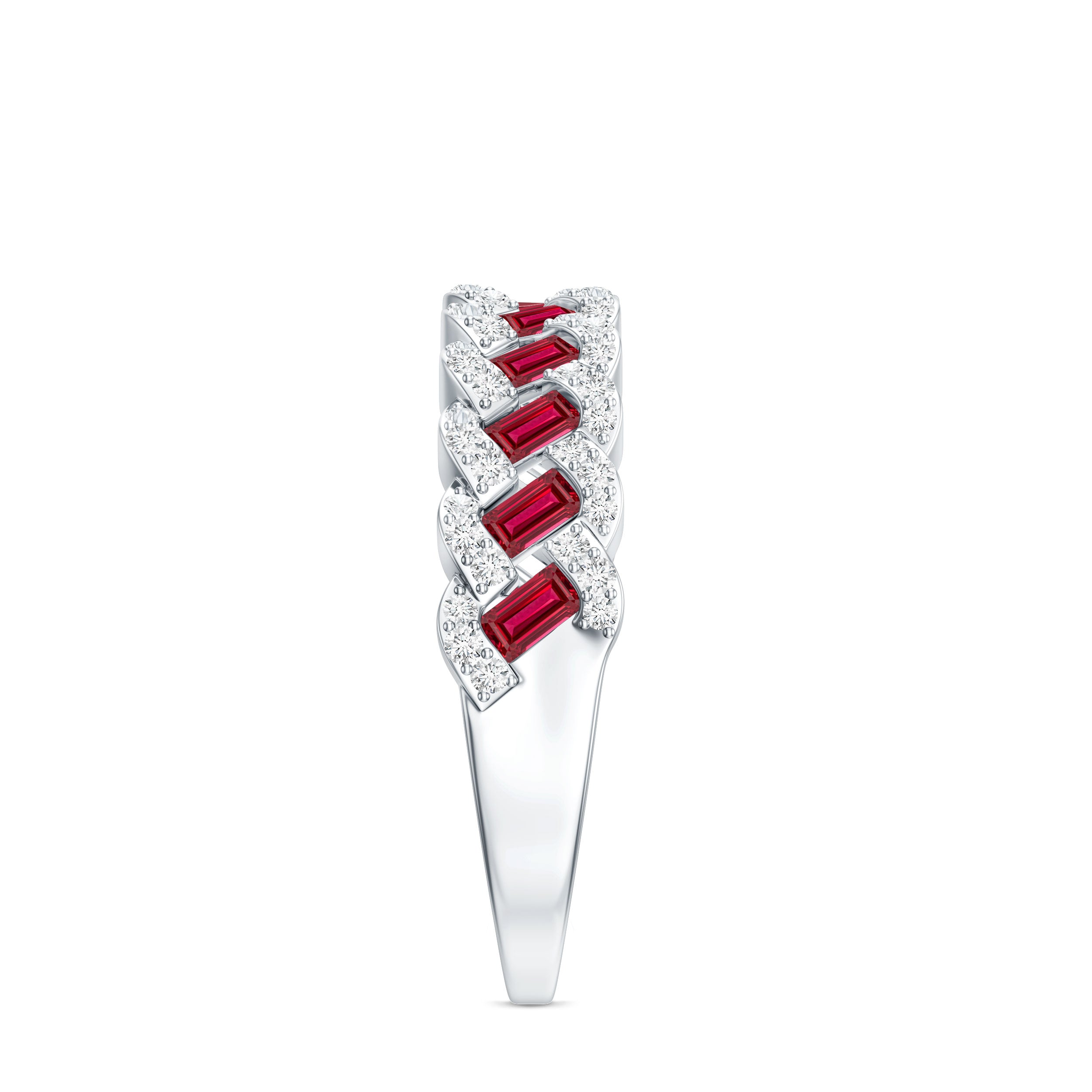 Rosec Jewels-Baguette Created Ruby Braided Eternity Band Ring with Diamond