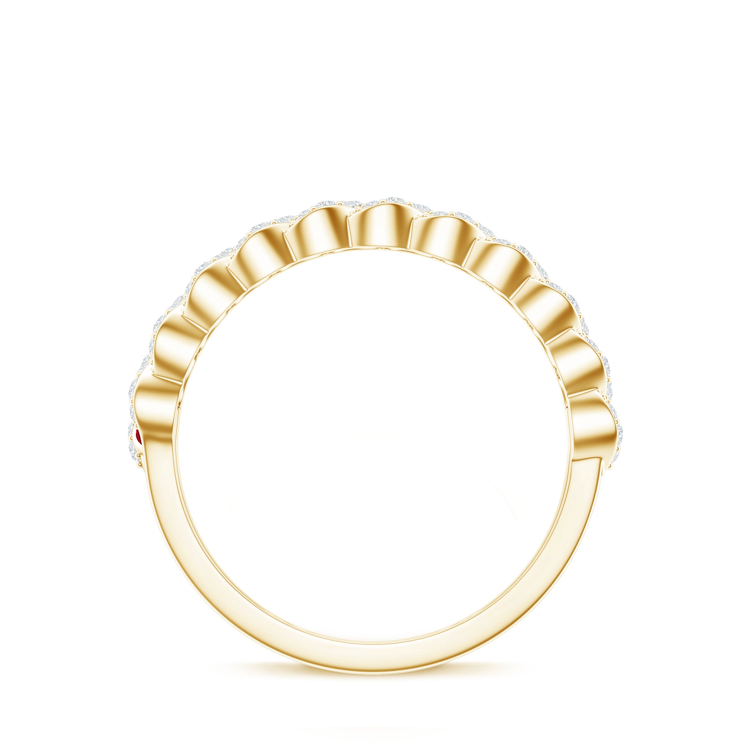 Baguette Created Ruby Braided Eternity Band Ring with Diamond AAAA - Rosec Jewels