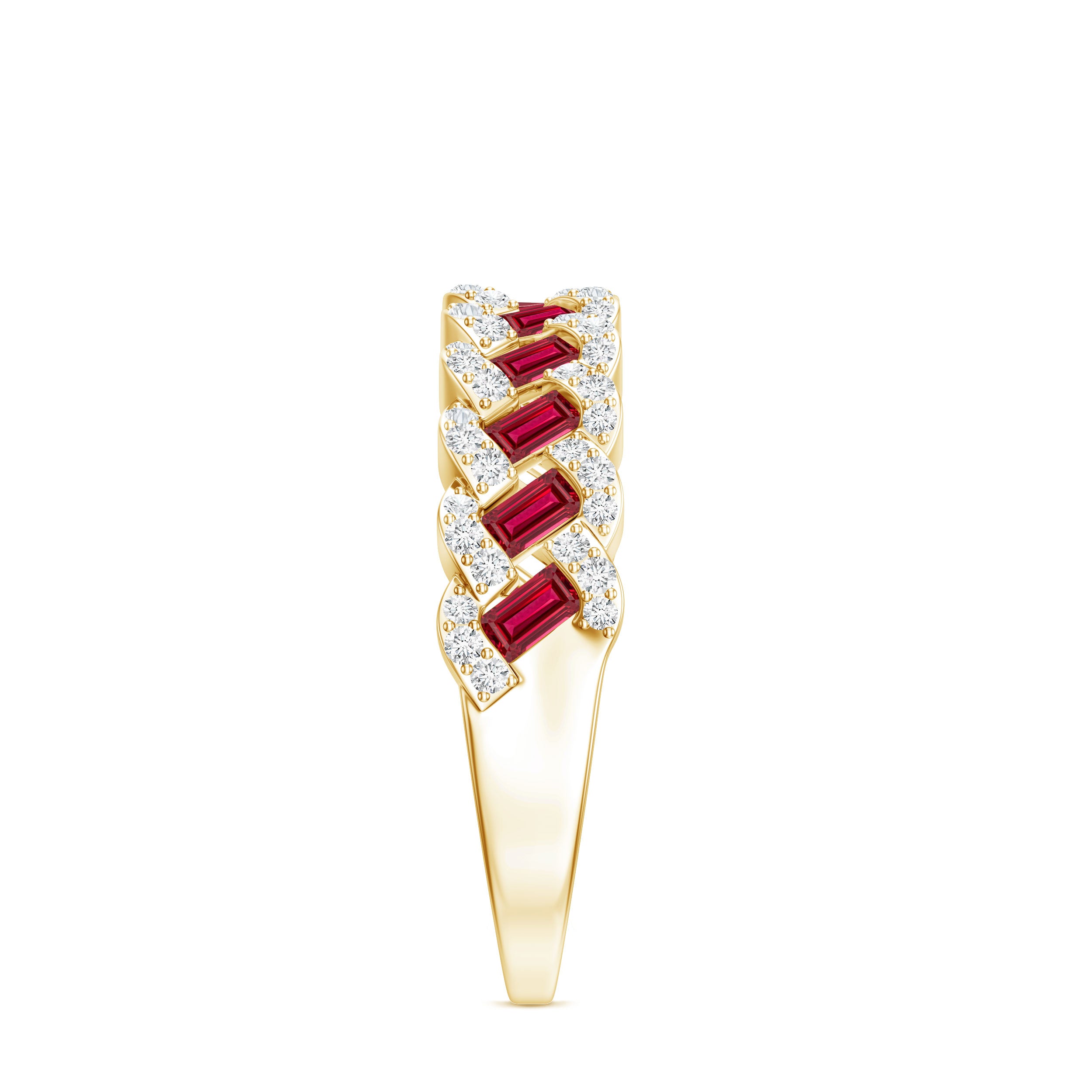 Rosec Jewels-Baguette Created Ruby Braided Eternity Band Ring with Diamond