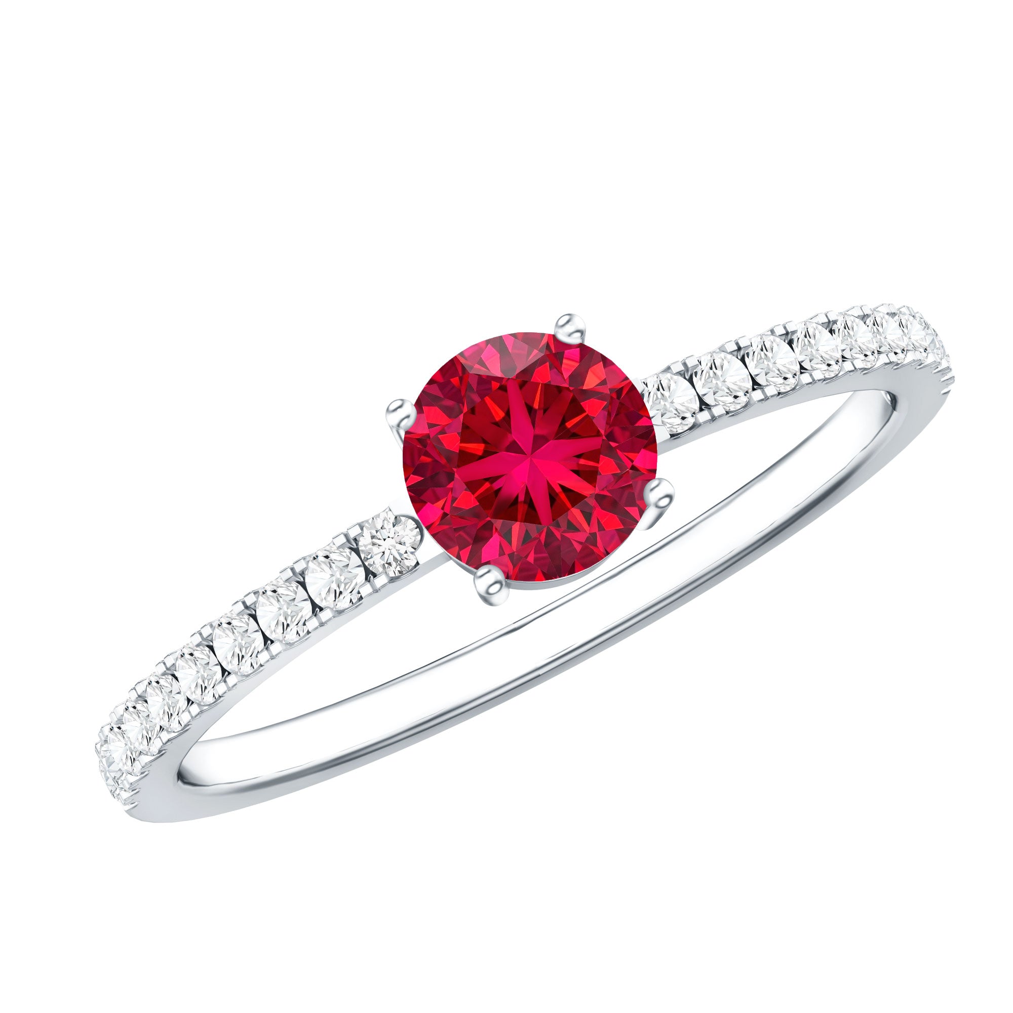 Round Lab Created Ruby Solitaire Promise Ring with Diamond AAAA - Rosec Jewels