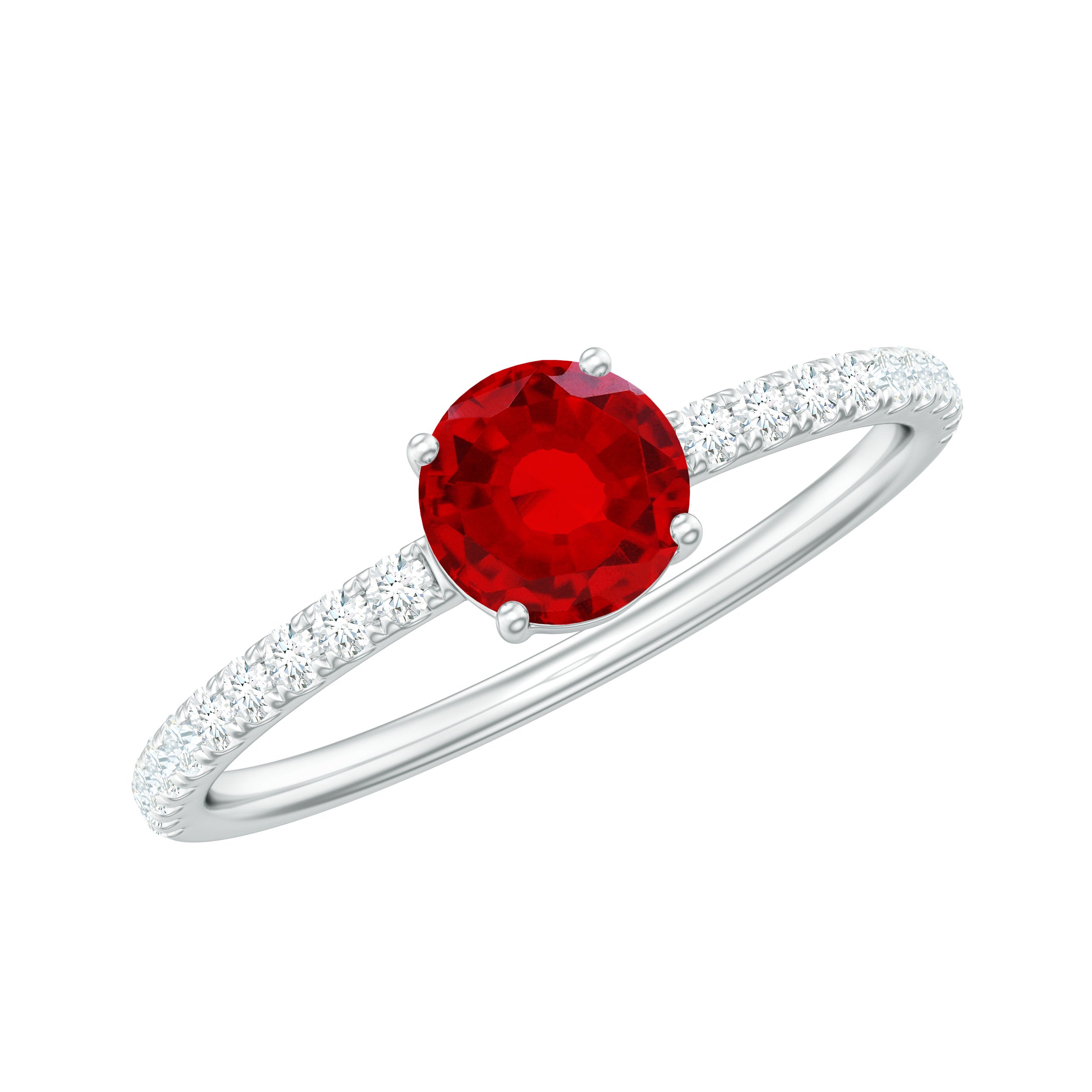 Round Lab Created Ruby Solitaire Promise Ring with Diamond AAAA - Rosec Jewels