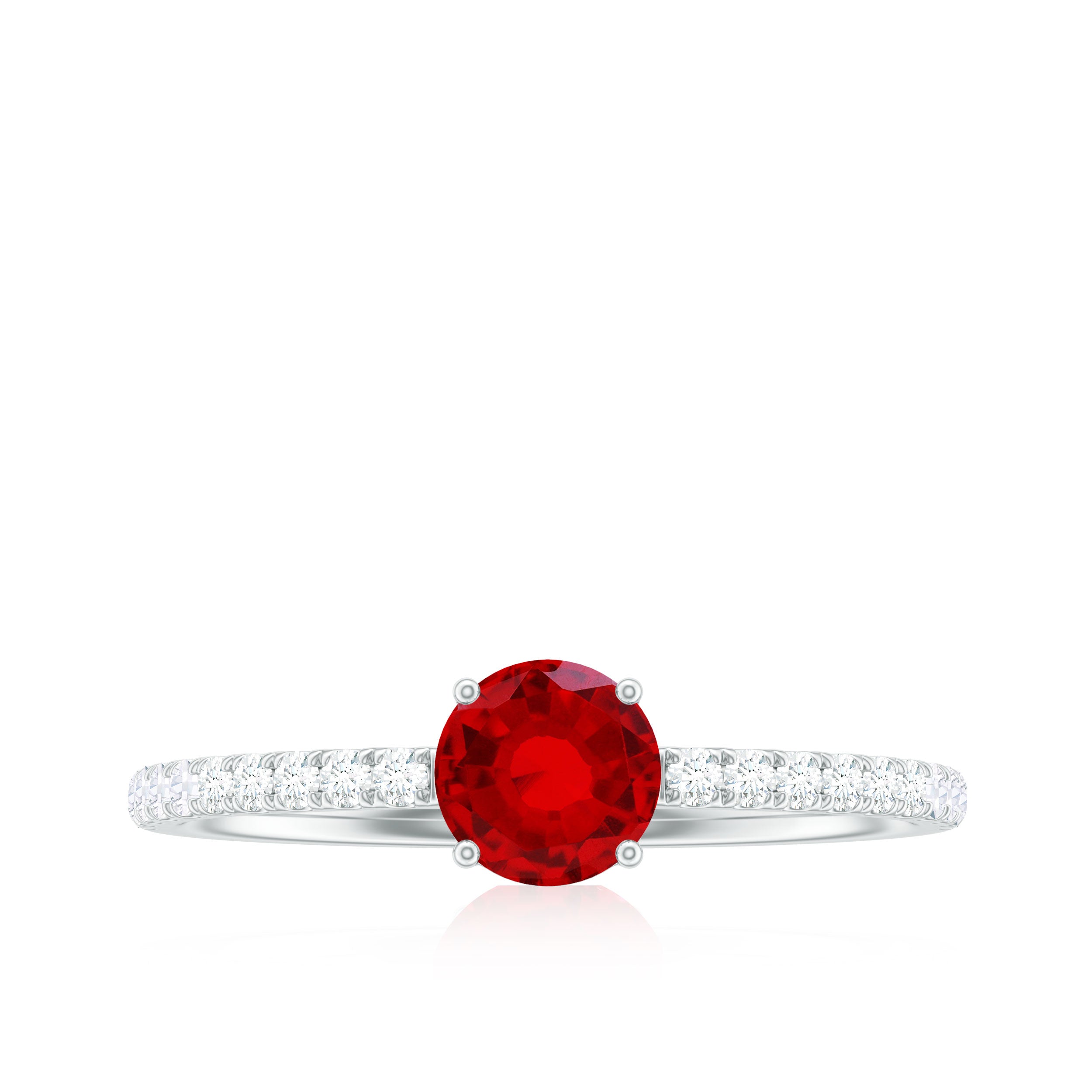 Round Lab Created Ruby Solitaire Promise Ring with Diamond AAAA - Rosec Jewels