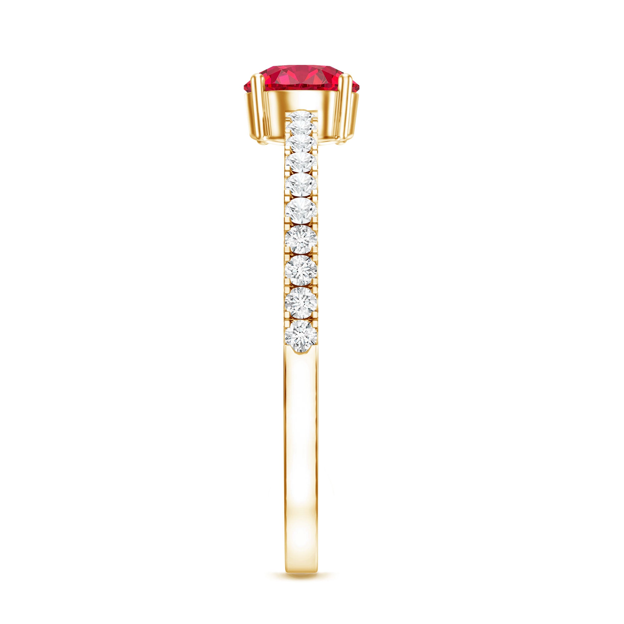 Round Lab Created Ruby Solitaire Promise Ring with Diamond AAAA - Rosec Jewels