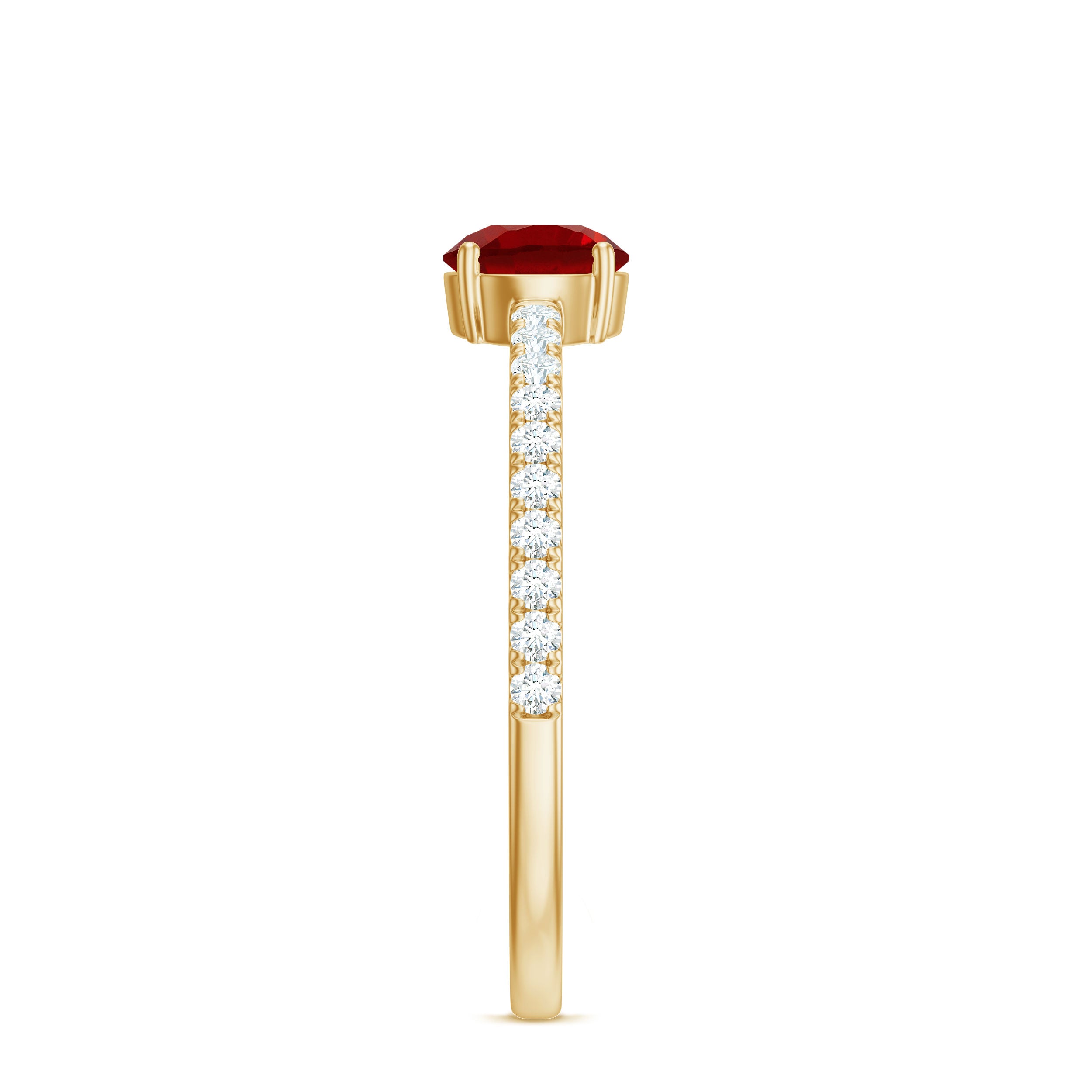 Round Lab Created Ruby Solitaire Promise Ring with Diamond AAAA - Rosec Jewels