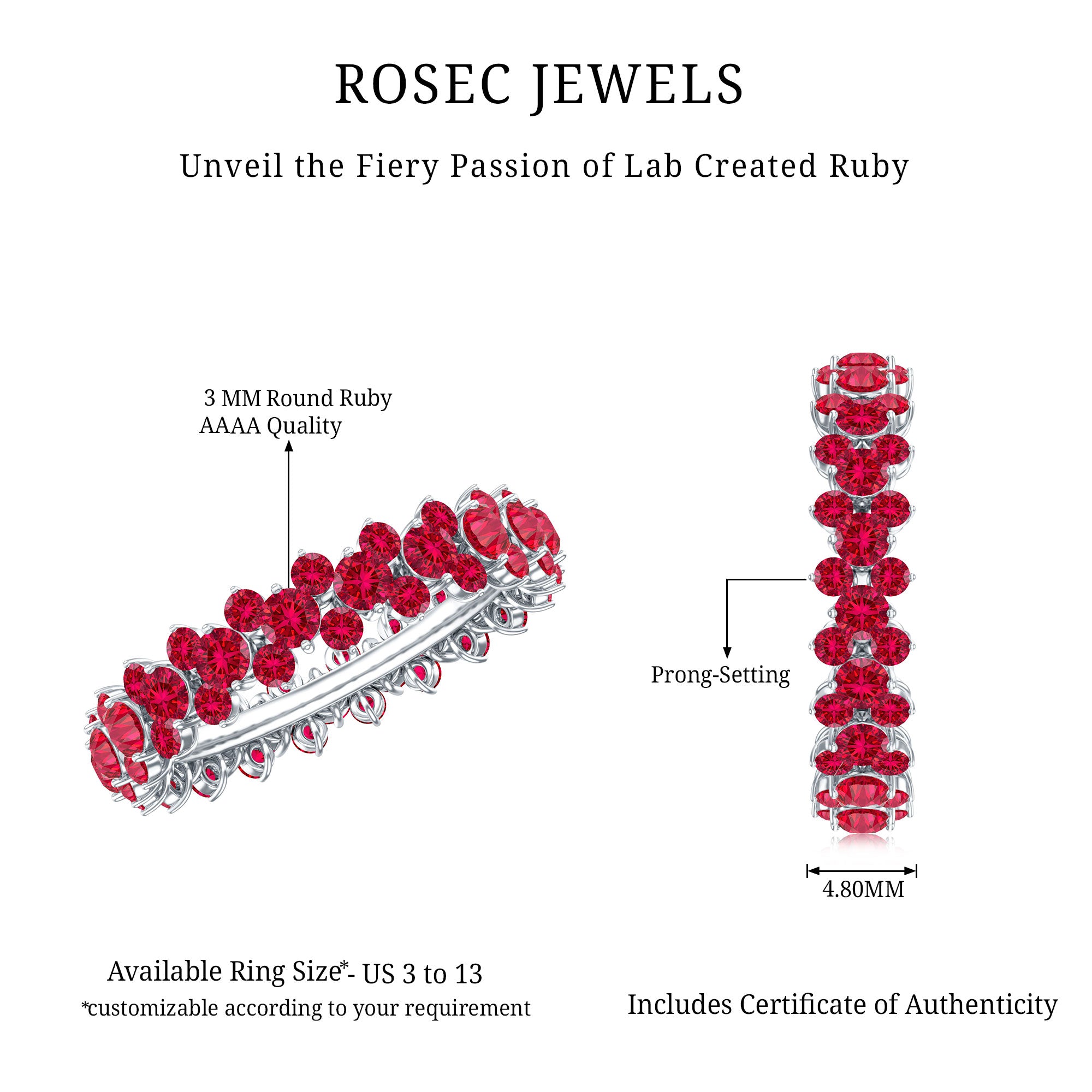 Lab Created Ruby Cluster Wedding Band for Women AAAA - Rosec Jewels