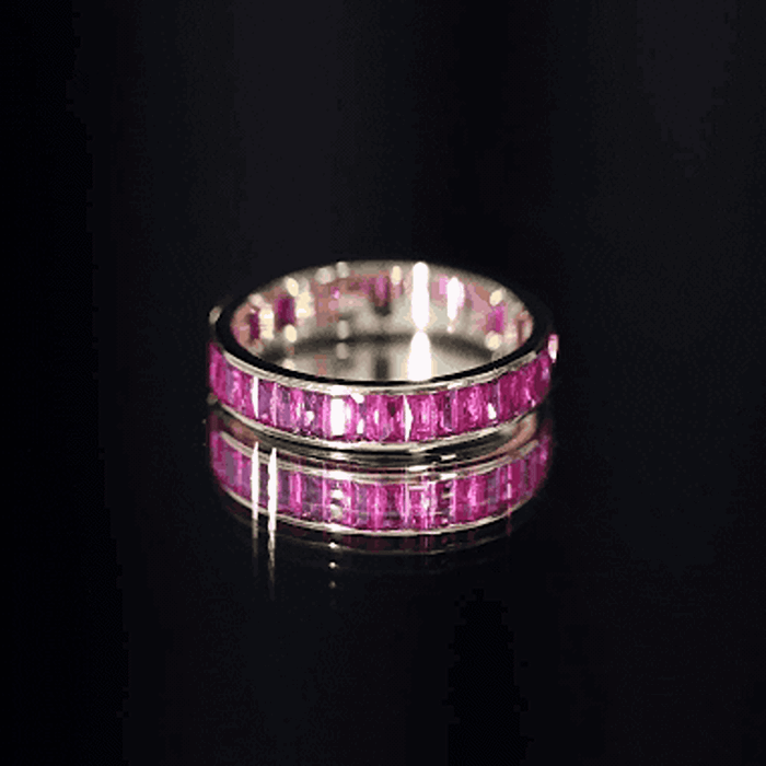 Certified Lab Grown Ruby Baguette Eternity Band for Women AAAA - Rosec Jewels