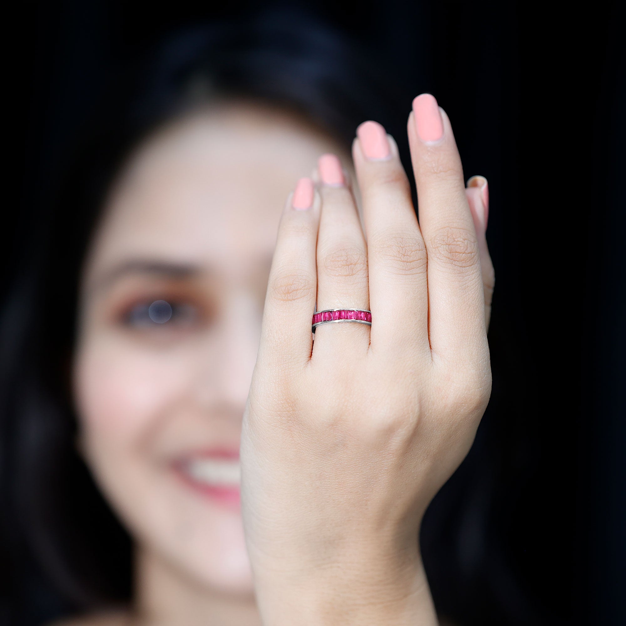 Certified Lab Grown Ruby Baguette Eternity Band for Women AAAA - Rosec Jewels