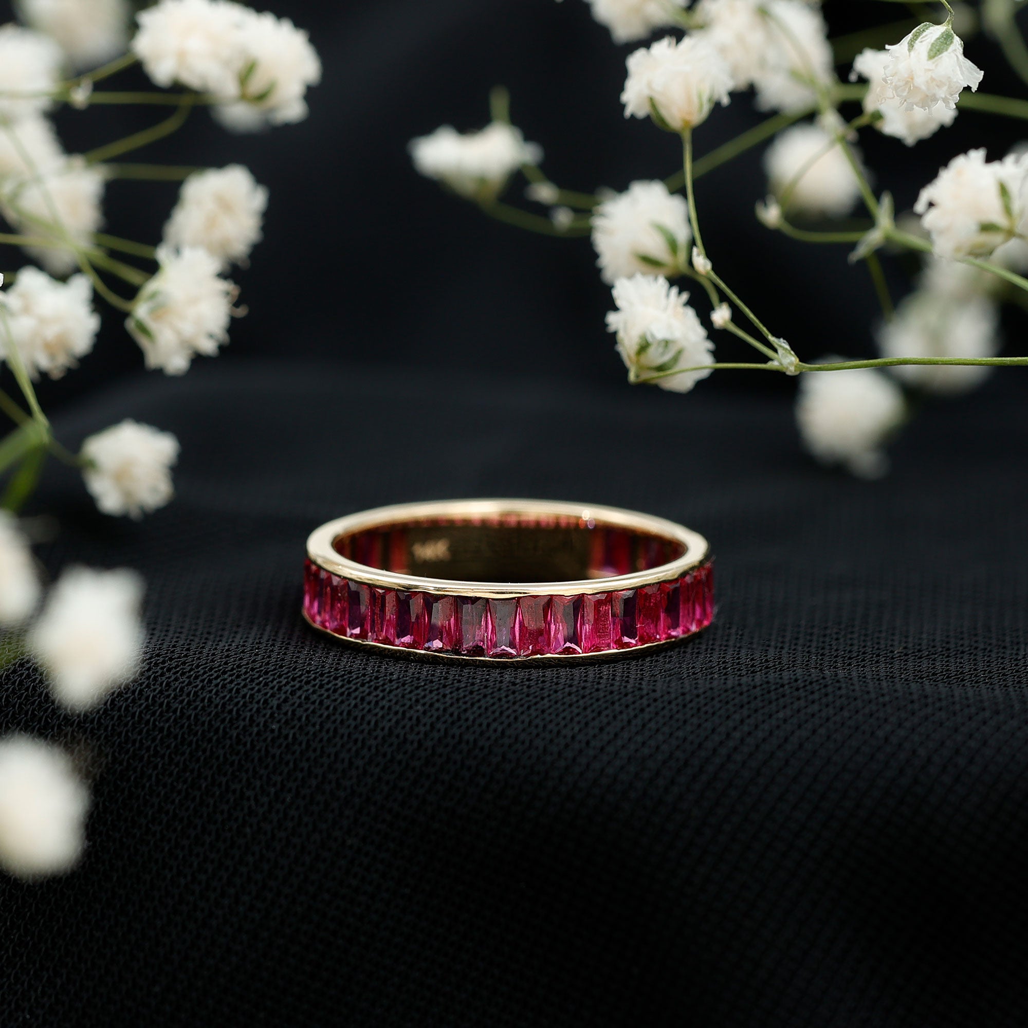 Certified Lab Grown Ruby Baguette Eternity Band for Women AAAA - Rosec Jewels