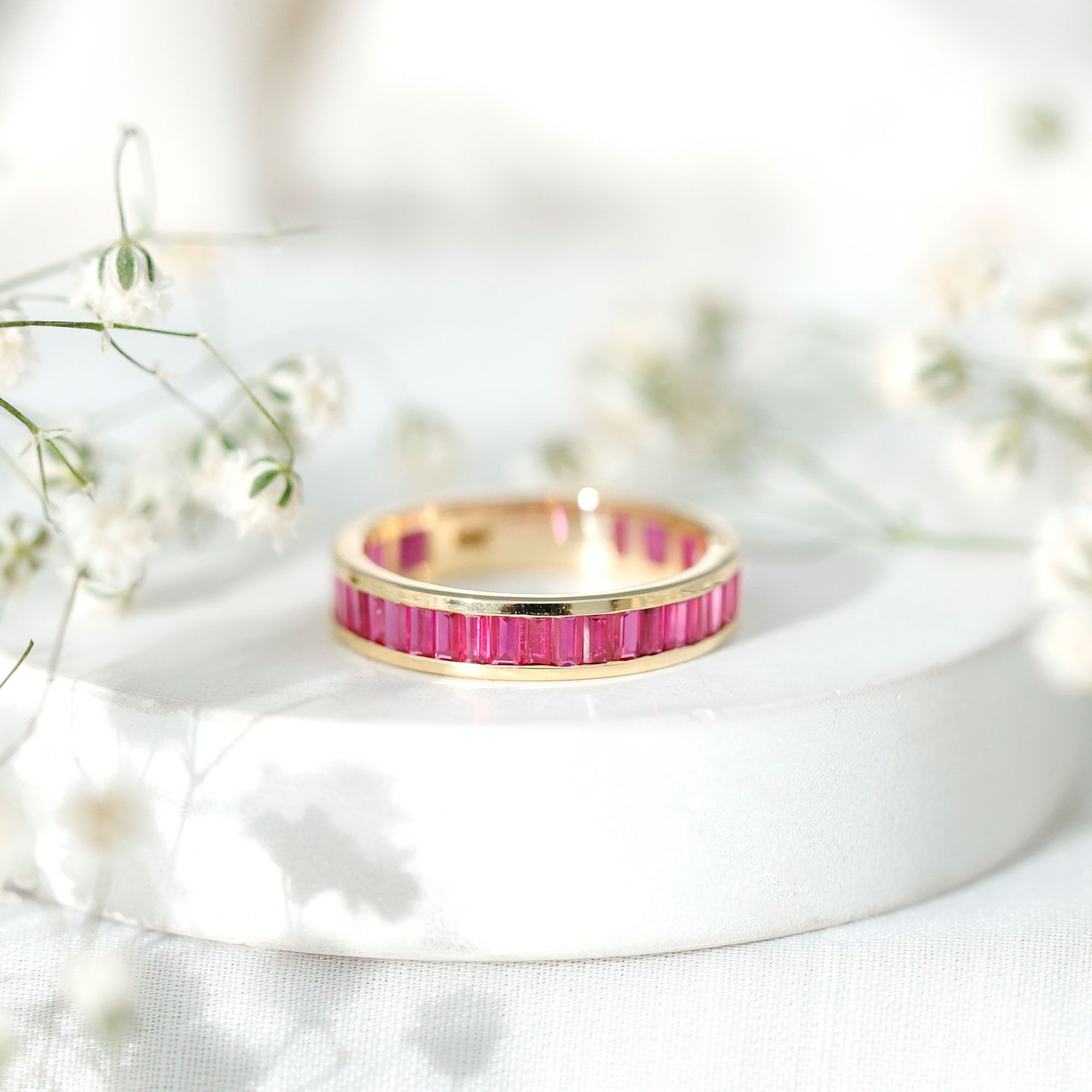 Certified Lab Grown Ruby Baguette Eternity Band for Women AAAA - Rosec Jewels