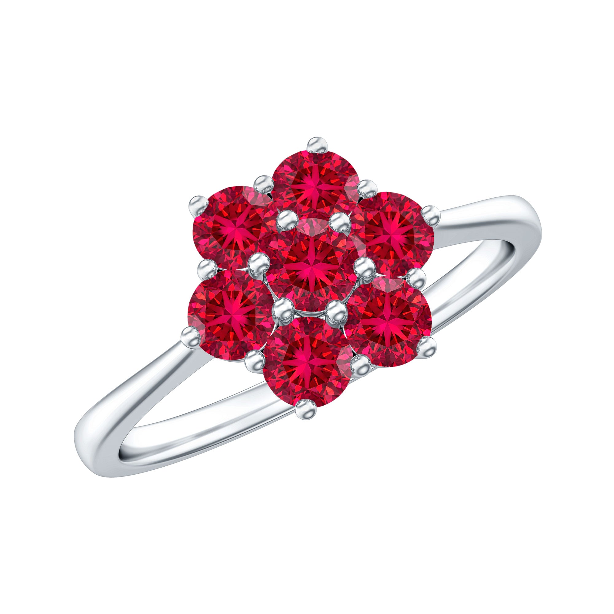 Certified Round Cut Lab Created Ruby Cluster Flower Ring AAAA - Rosec Jewels