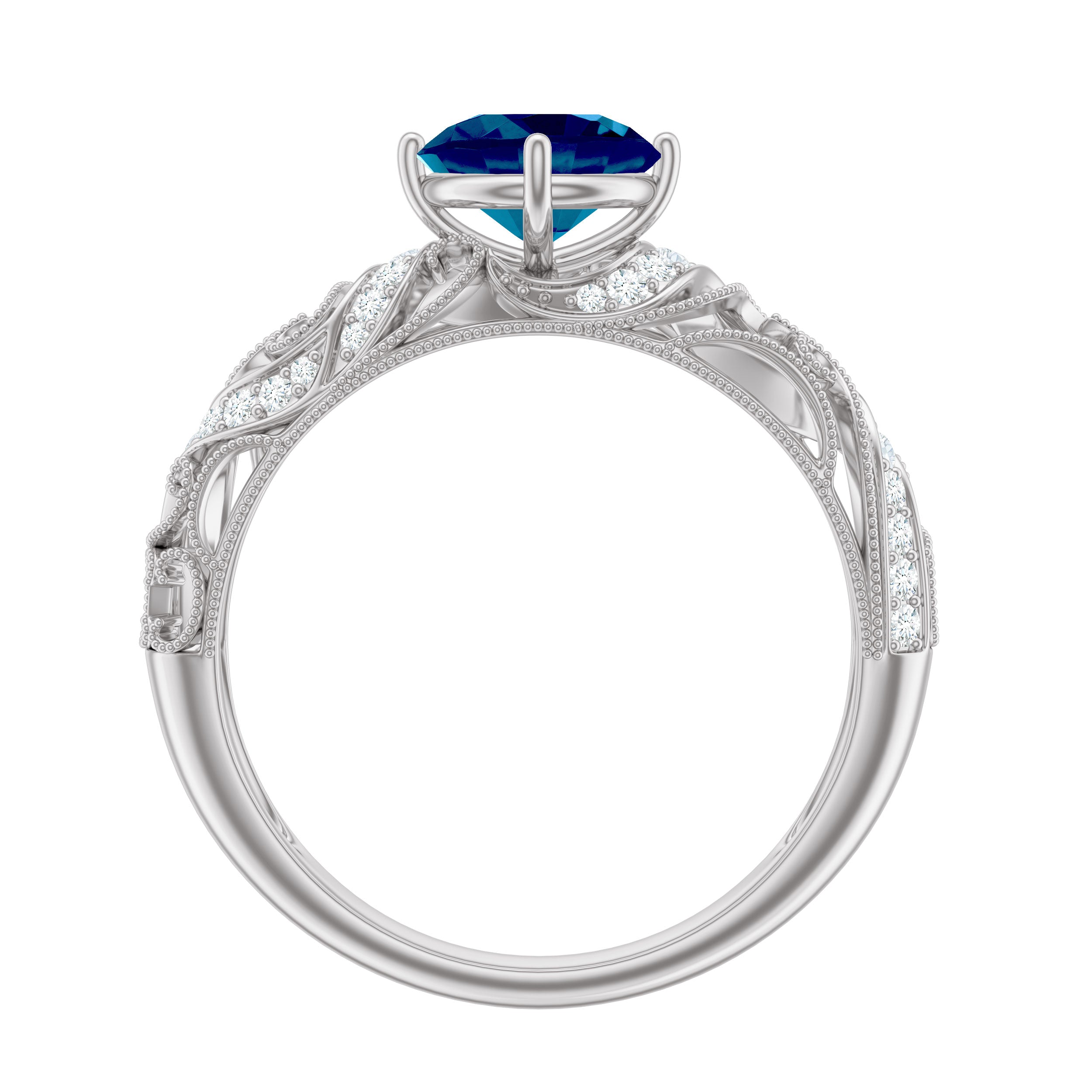 Rosec Jewels-London Blue Topaz and Diamond Vintage Inspired Engagement Ring