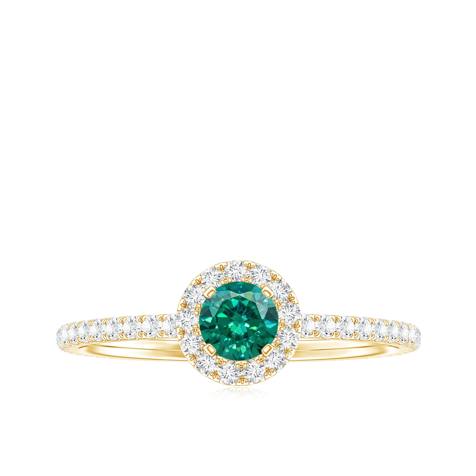 Certified Lab Grown Emerald Engagement Ring with Diamond Halo AAAA - Rosec Jewels