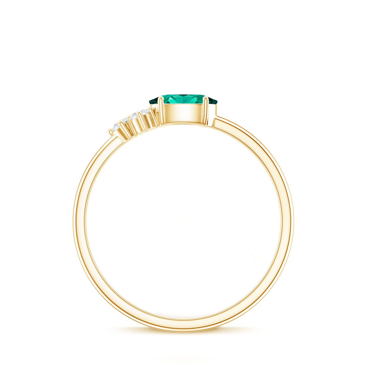 East West Style Oval Lab Grown Emerald Promise Ring with Diamond Trio AAAA - Rosec Jewels