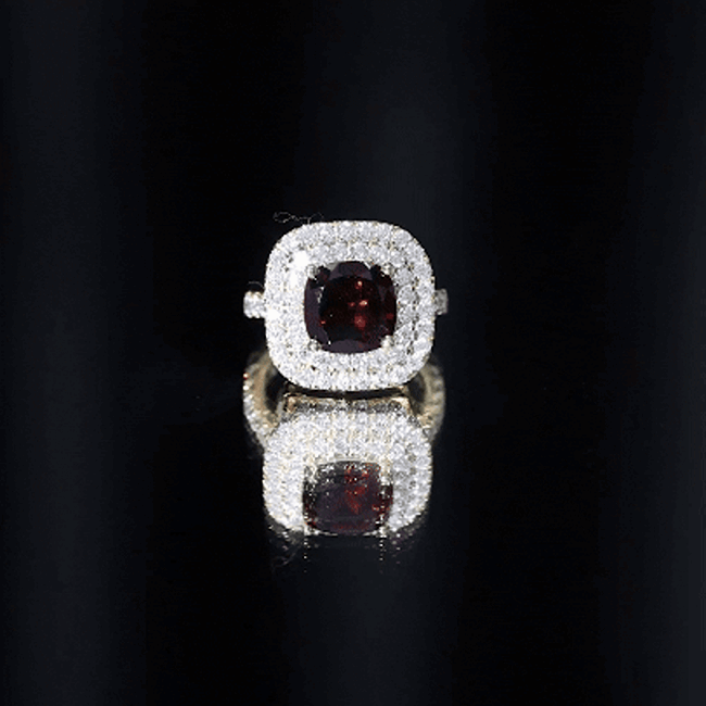 Natural Garnet Double Halo Engagement Ring with Moissanite AAA - Rosec Jewels