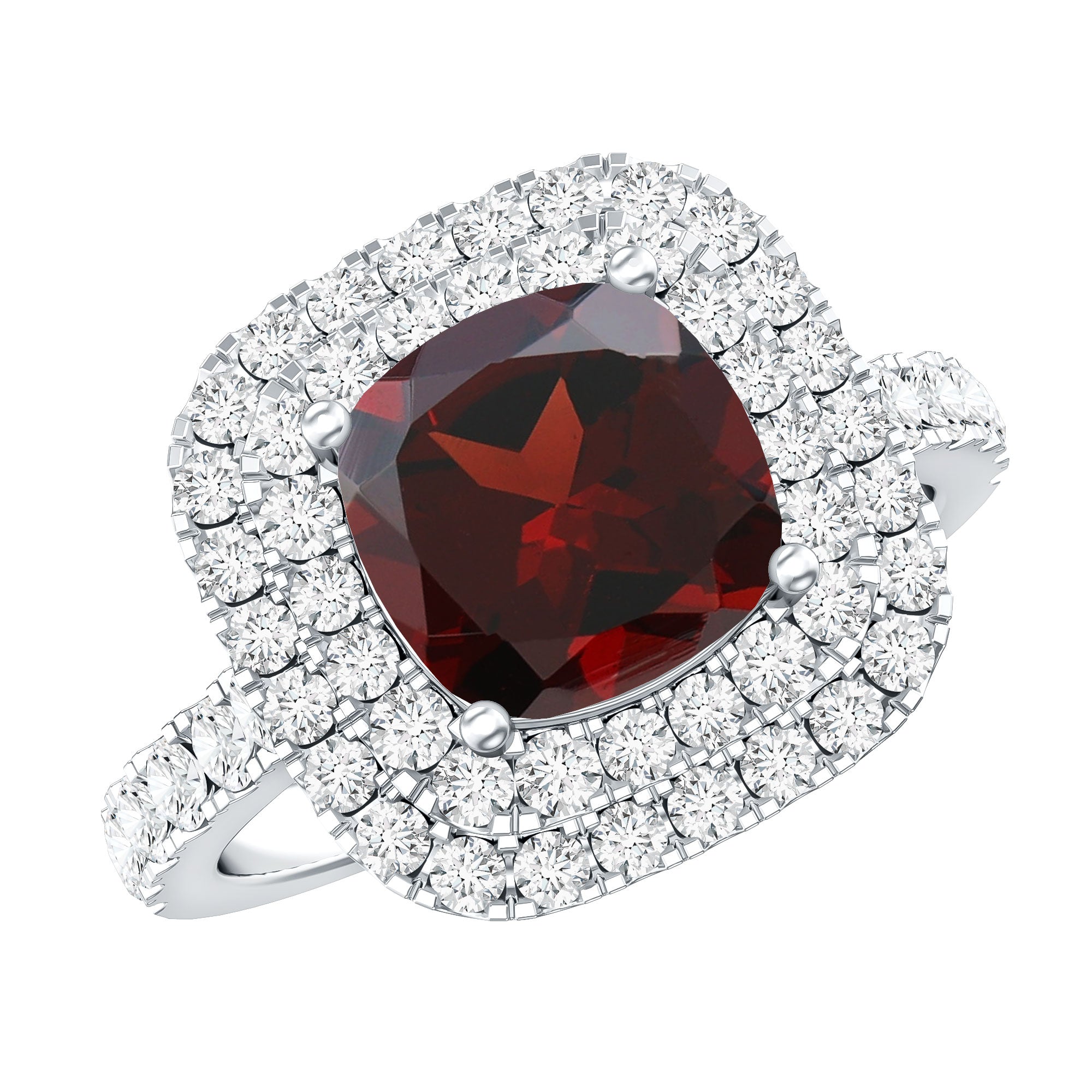 Natural Garnet Double Halo Engagement Ring with Moissanite AAA - Rosec Jewels