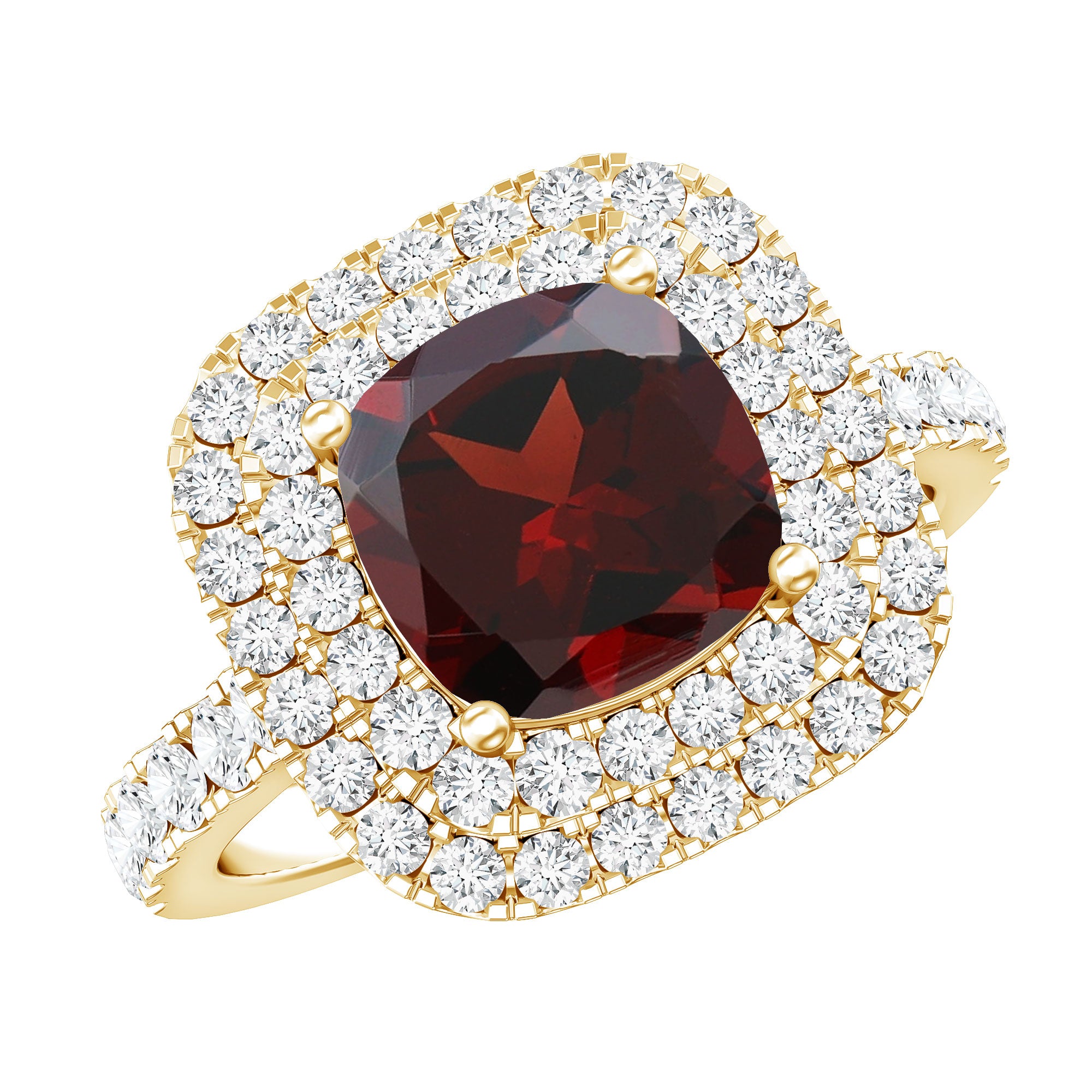 Natural Garnet Double Halo Engagement Ring with Moissanite AAA - Rosec Jewels