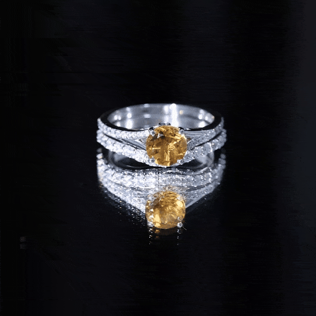 Certified Real Citrine Engagement Ring with Moissanite Wedding Band AAA - Rosec Jewels