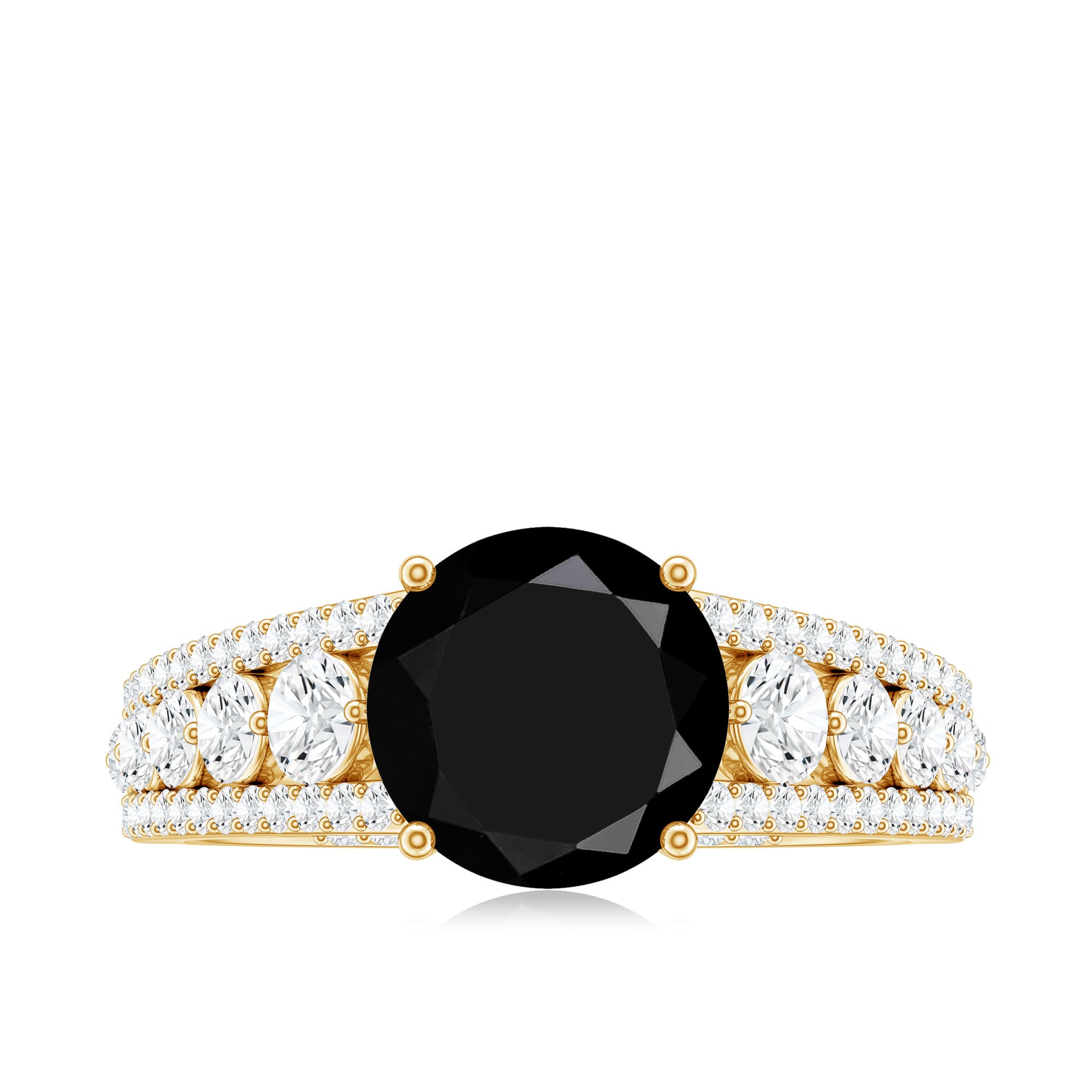 Lab-Created Black Diamond Statement Engagement Ring with Moissanite AAAA ( Synthetic ) - Rosec Jewels