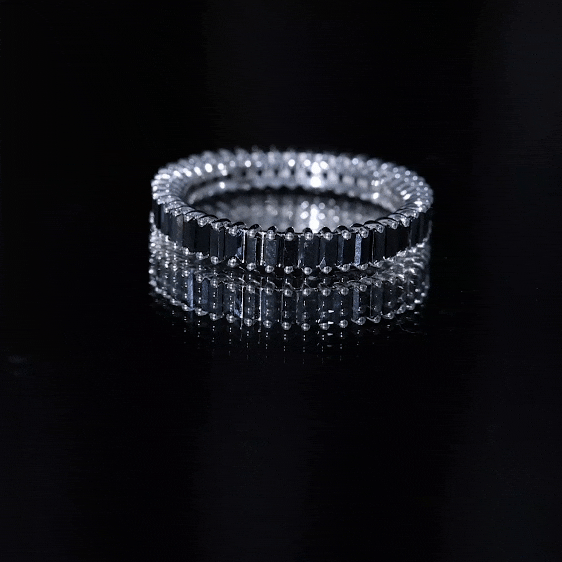 Certified Baguette Lab Grown Black Diamond Eternity Ring for Anniversary AAAA ( Synthetic ) - Rosec Jewels