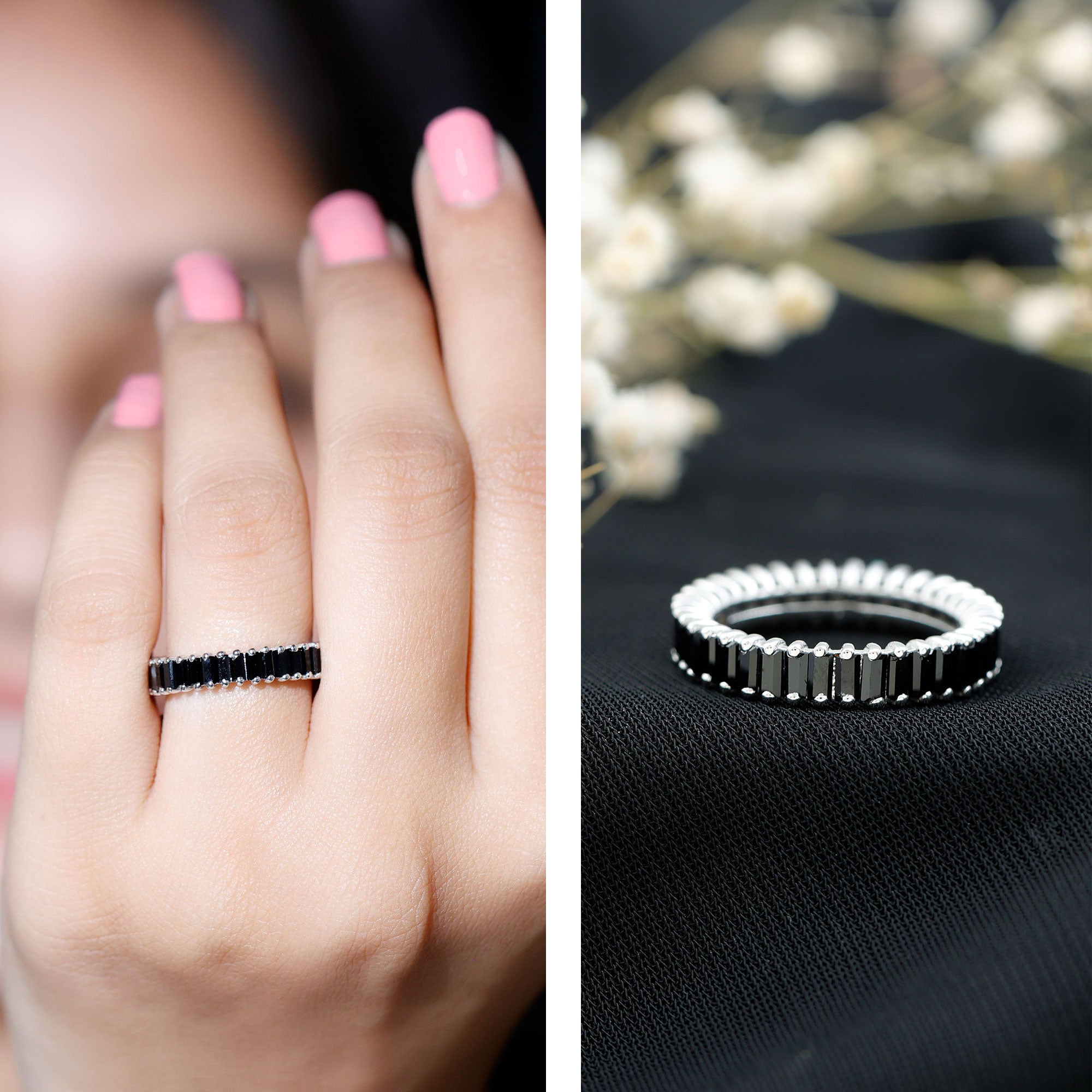 Certified Baguette Lab Grown Black Diamond Eternity Ring for Anniversary AAAA ( Synthetic ) - Rosec Jewels