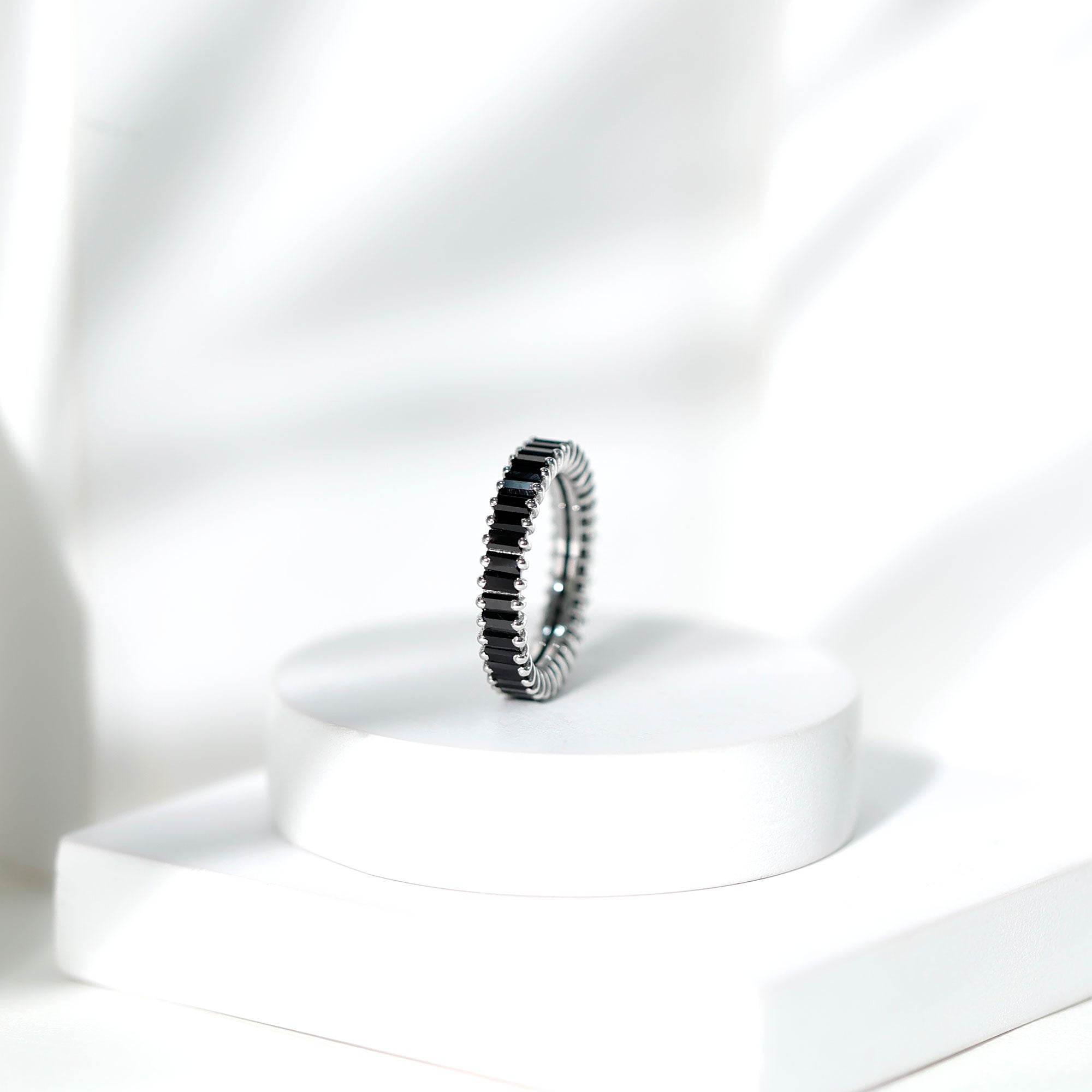Certified Baguette Lab Grown Black Diamond Eternity Ring for Anniversary AAAA ( Synthetic ) - Rosec Jewels