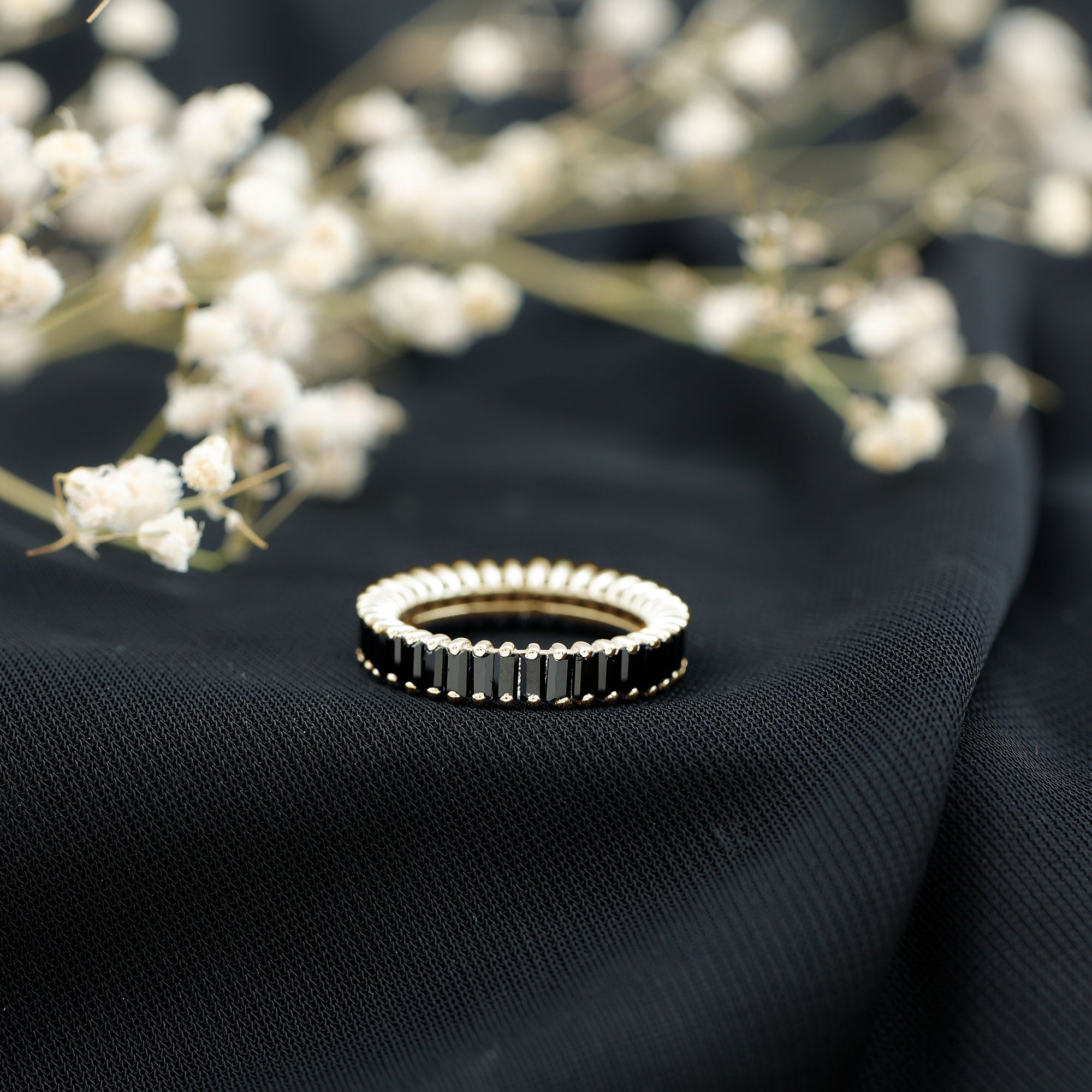 Certified Baguette Lab Grown Black Diamond Eternity Ring for Anniversary AAAA ( Synthetic ) - Rosec Jewels