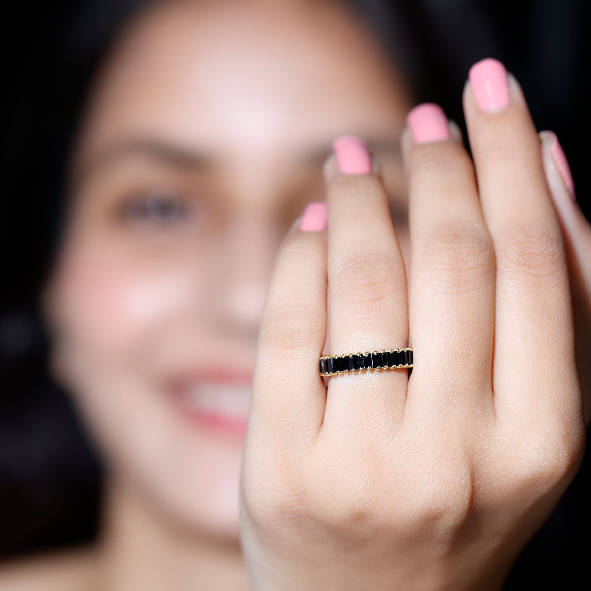 Certified Baguette Lab Grown Black Diamond Eternity Ring for Anniversary AAAA ( Synthetic ) - Rosec Jewels