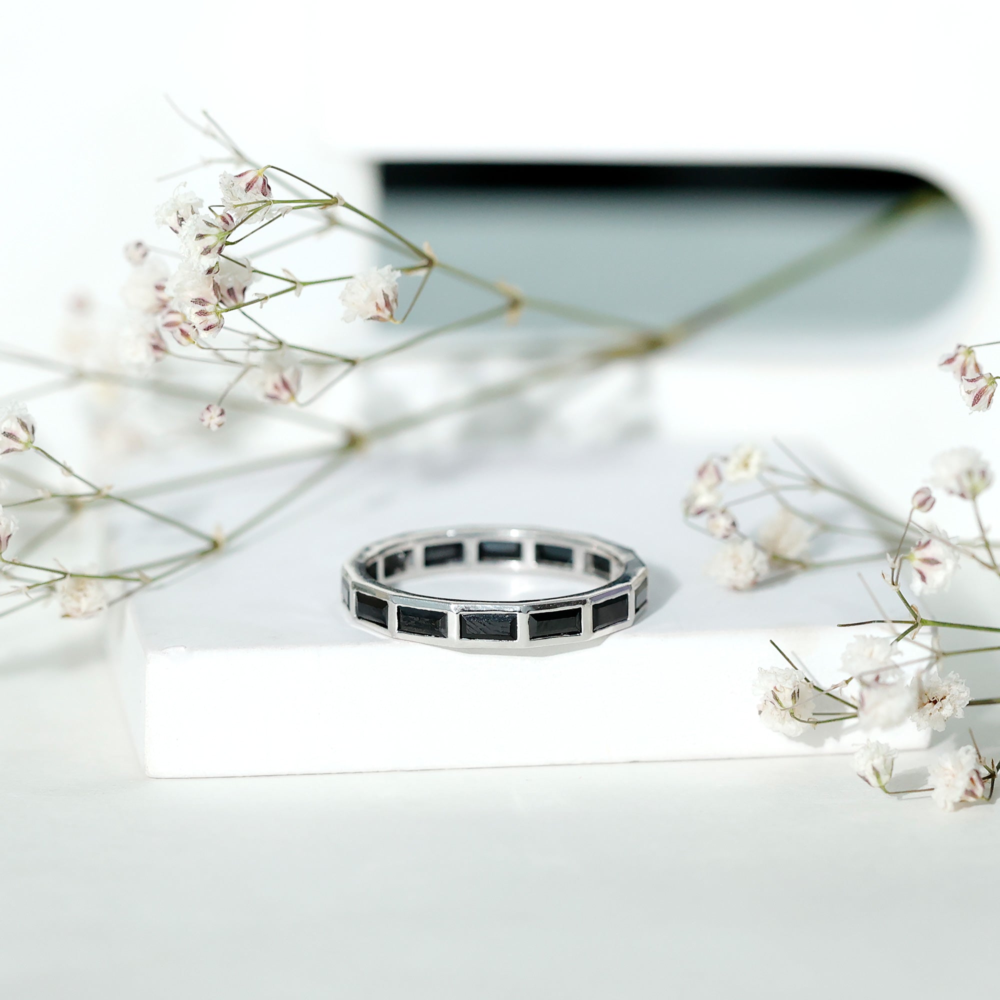 Baguette Cut Lab Grown Black Diamond Eternity Band Ring AAAA ( Synthetic ) - Rosec Jewels