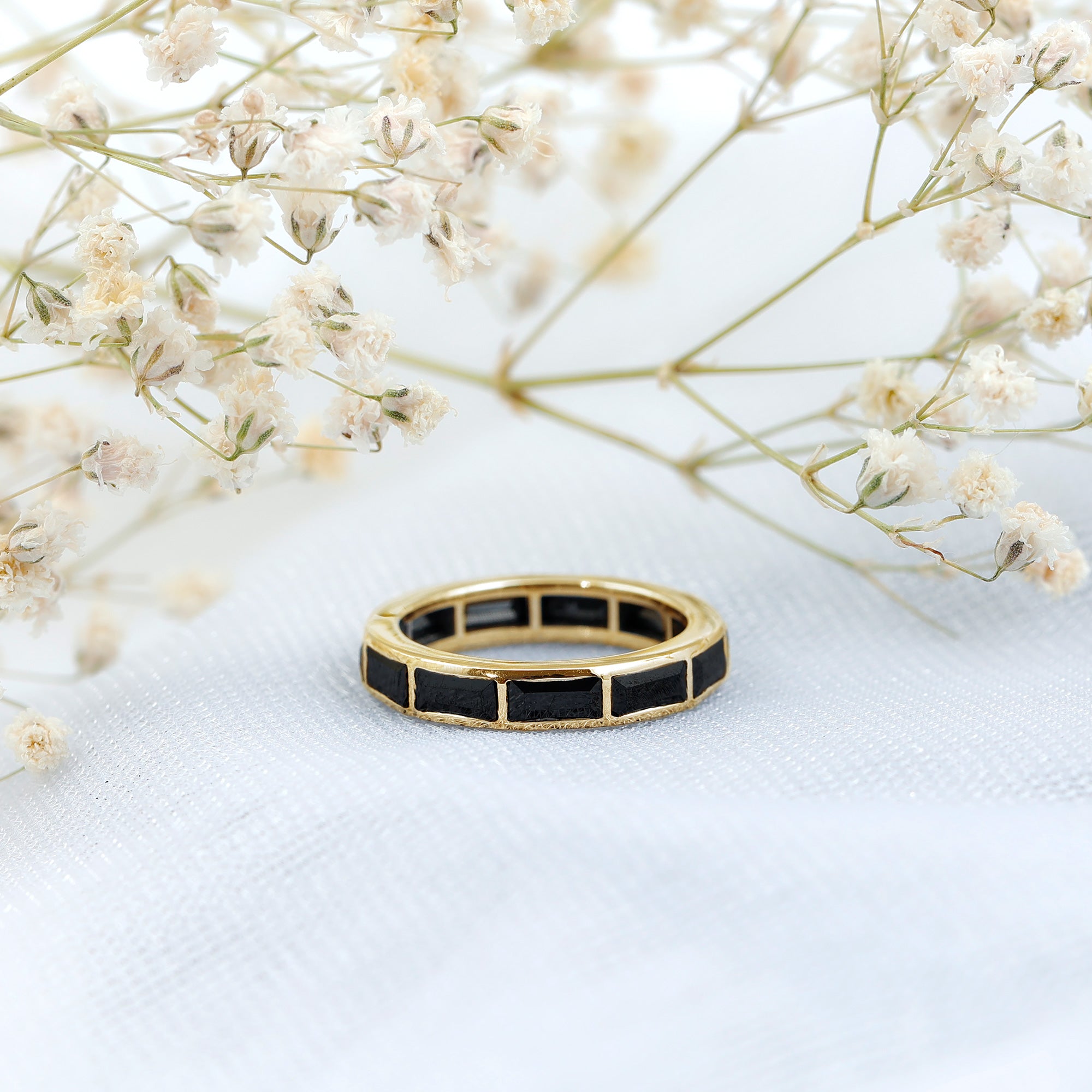 Baguette Cut Lab Grown Black Diamond Eternity Band Ring AAAA ( Synthetic ) - Rosec Jewels
