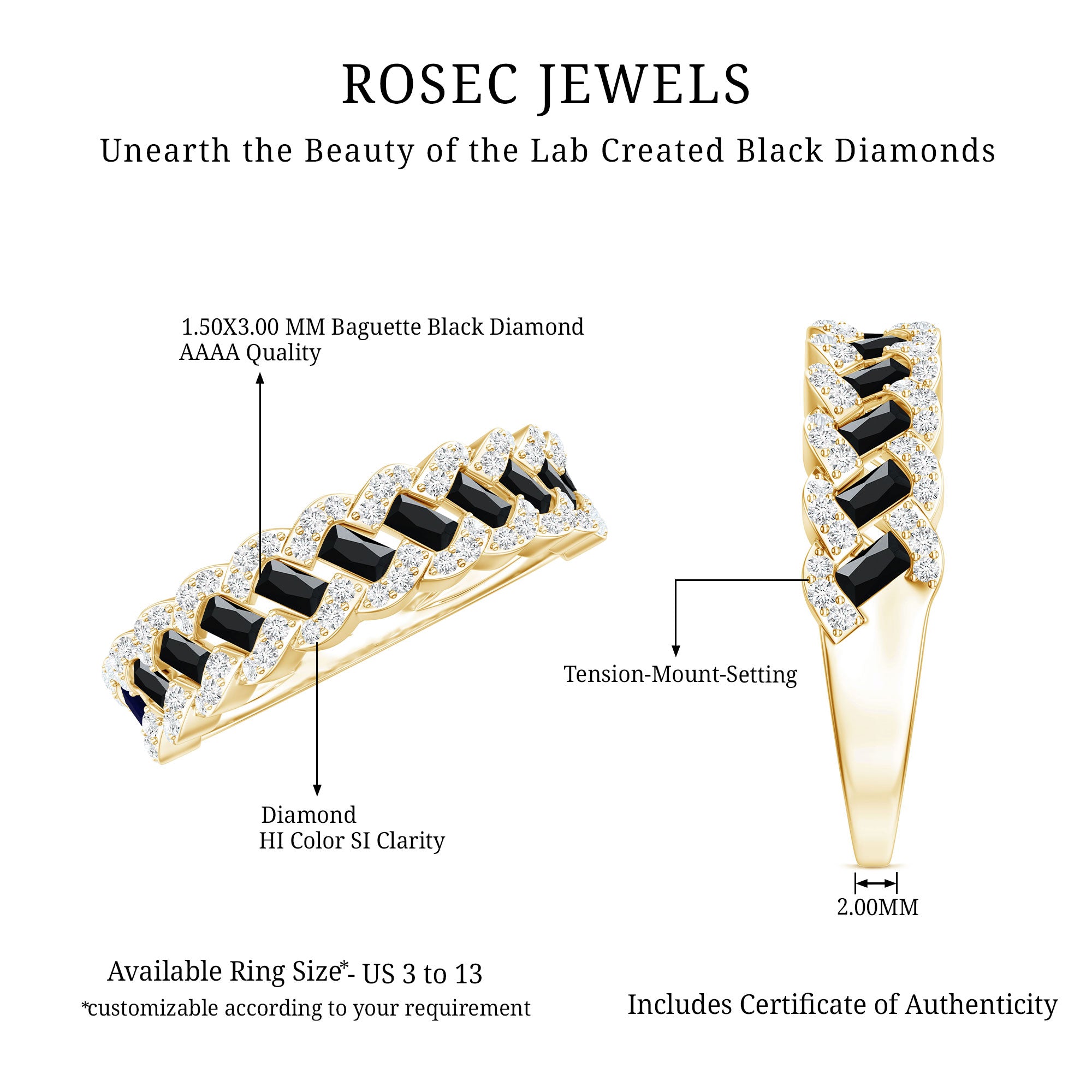 Certified Lab Grown Black and White Diamond Half Eternity Band Ring for Anniversary AAAA ( Synthetic ) - Rosec Jewels