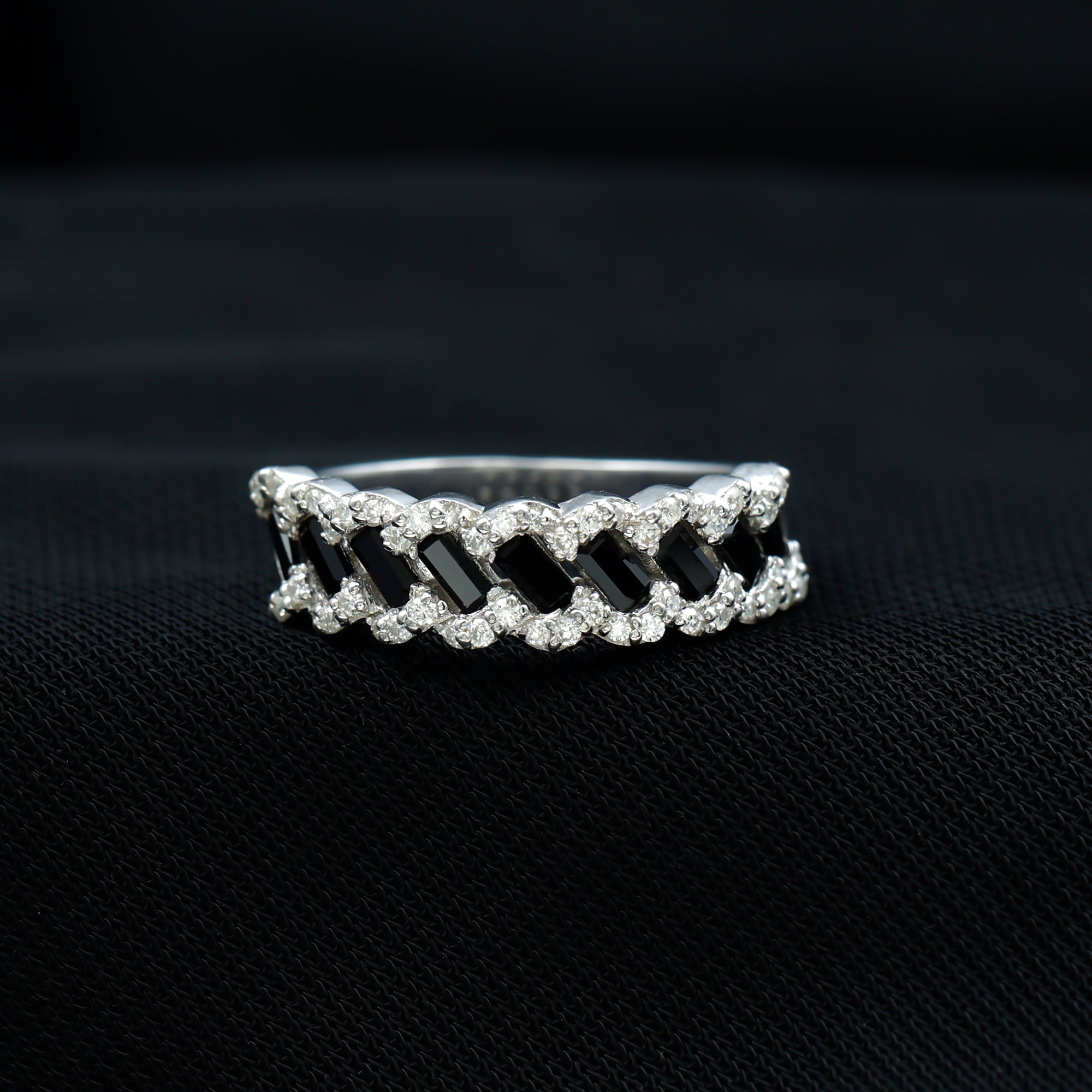 Certified Lab Grown Black and White Diamond Half Eternity Band Ring for Anniversary AAAA ( Synthetic ) - Rosec Jewels